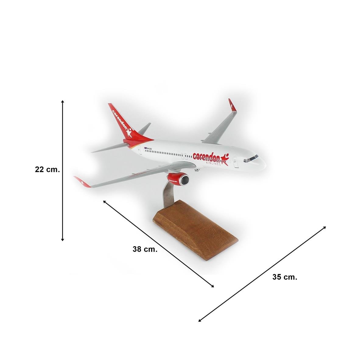 THY025 1/100 Ölçek, Corendon Airlines B737-800 Yolcu Uçağı, Sergilemeye Hazır Ahşap Standlı Model
