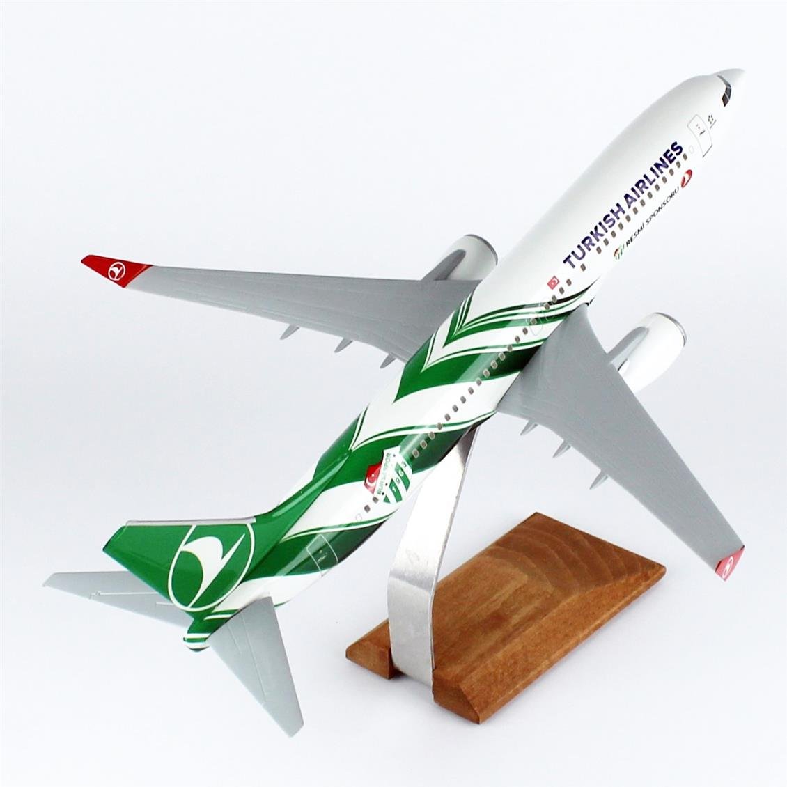 THY039 1/100 Ölçek, THY Bursa Spor Logolu B737-800 Yolcu Uçağı, Sergilemeye Hazır Ahşap Standlı Model