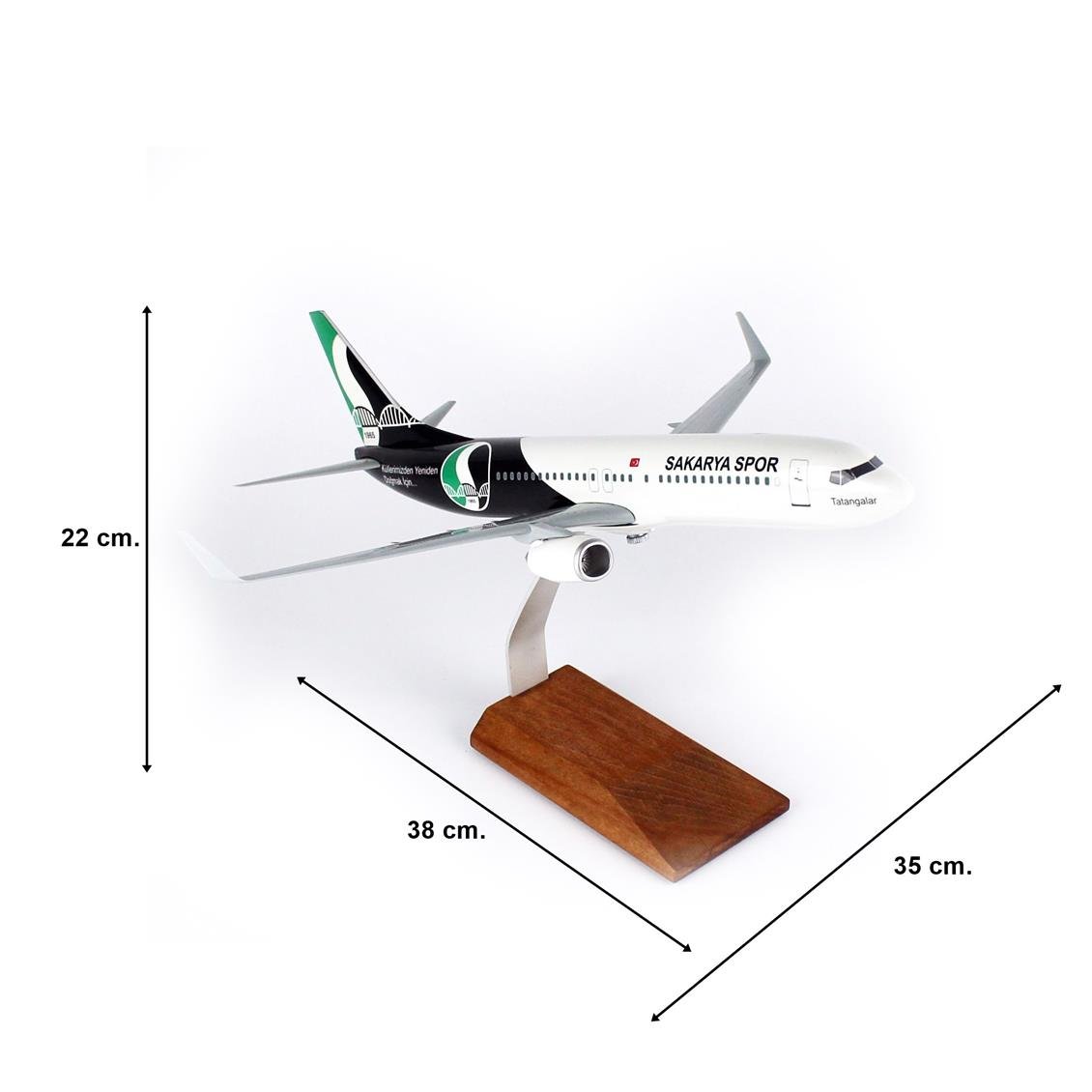 THY046 1/100 Ölçek, THY Sakarya Spor B737-800 Yolcu Uçağı, Sergilemeye Hazır Ahşap Standlı Model