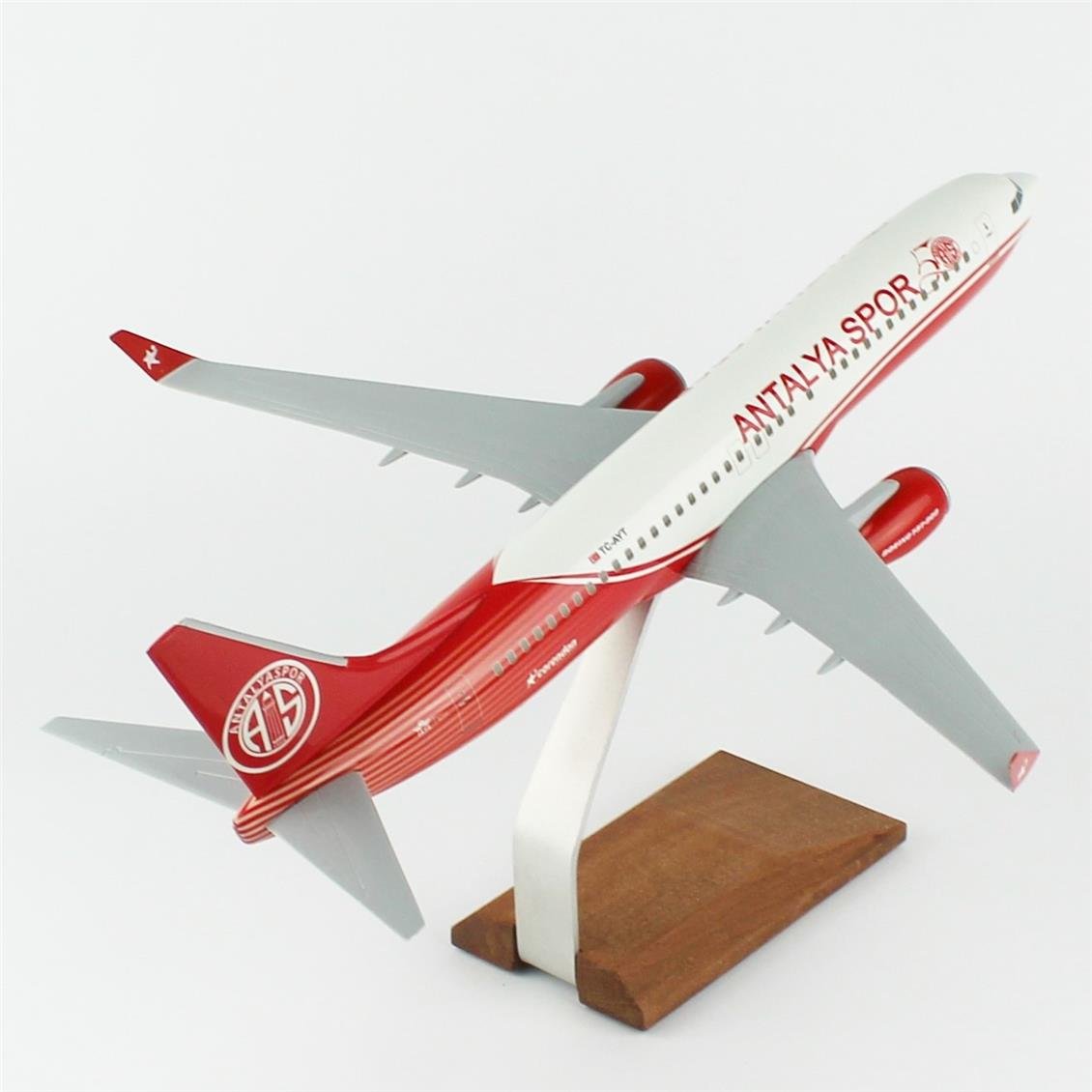 THY047 1/100 Ölçek, THY Antalya Spor B737-800 Yolcu Uçağı, Sergilemeye Hazır Ahşap Standlı Model