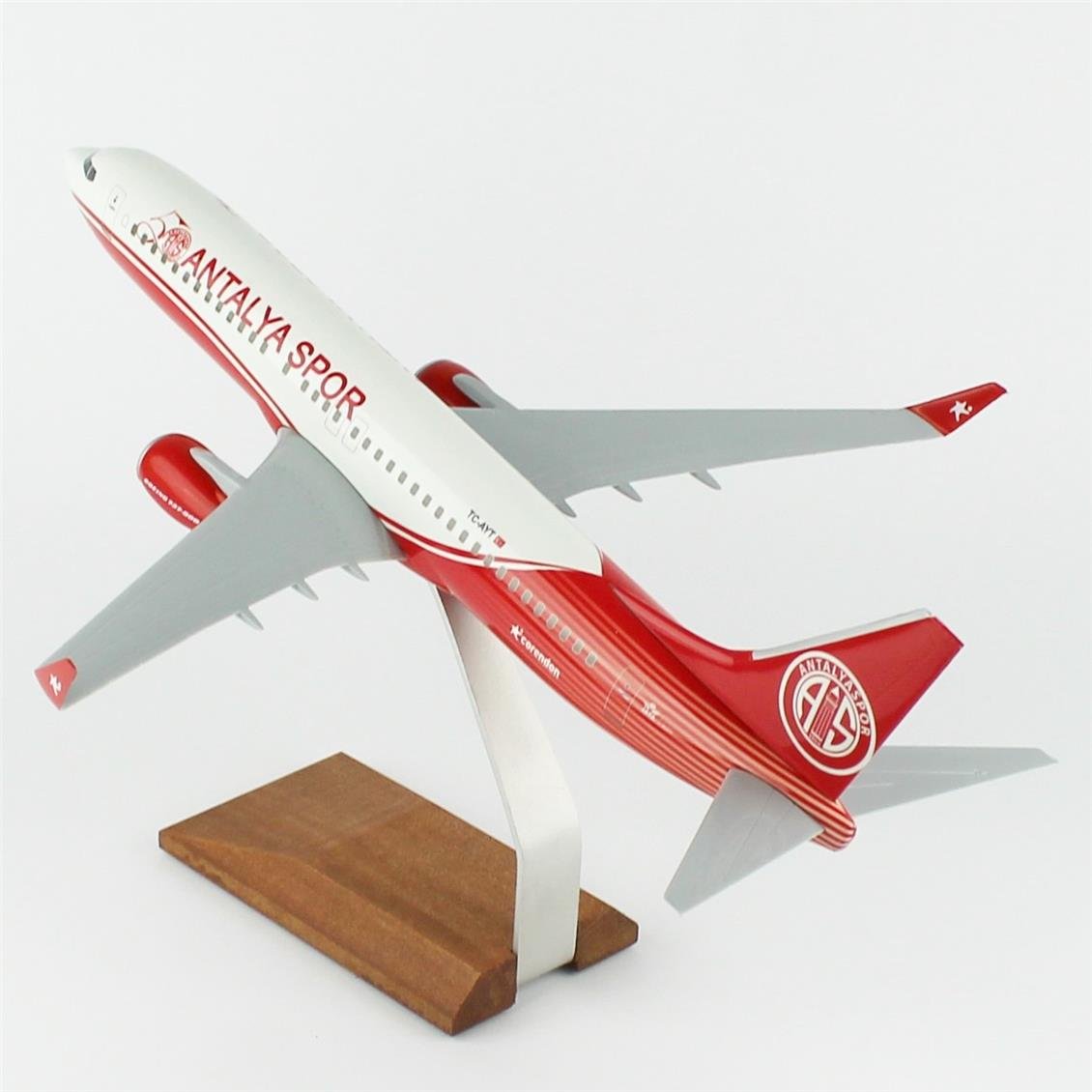 THY047 1/100 Ölçek, THY Antalya Spor B737-800 Yolcu Uçağı, Sergilemeye Hazır Ahşap Standlı Model