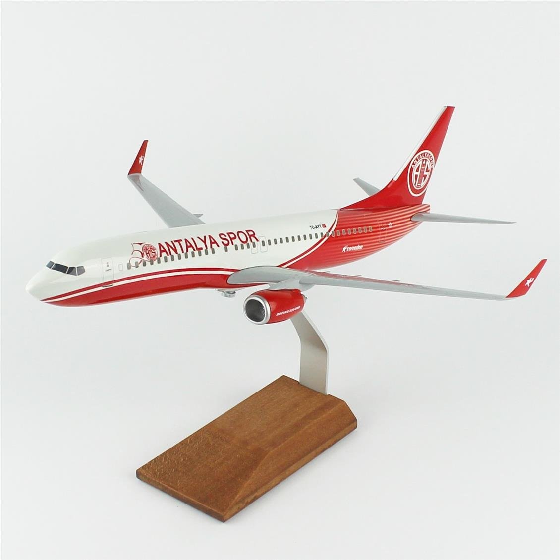 THY047 1/100 Ölçek, THY Antalya Spor B737-800 Yolcu Uçağı, Sergilemeye Hazır Ahşap Standlı Model