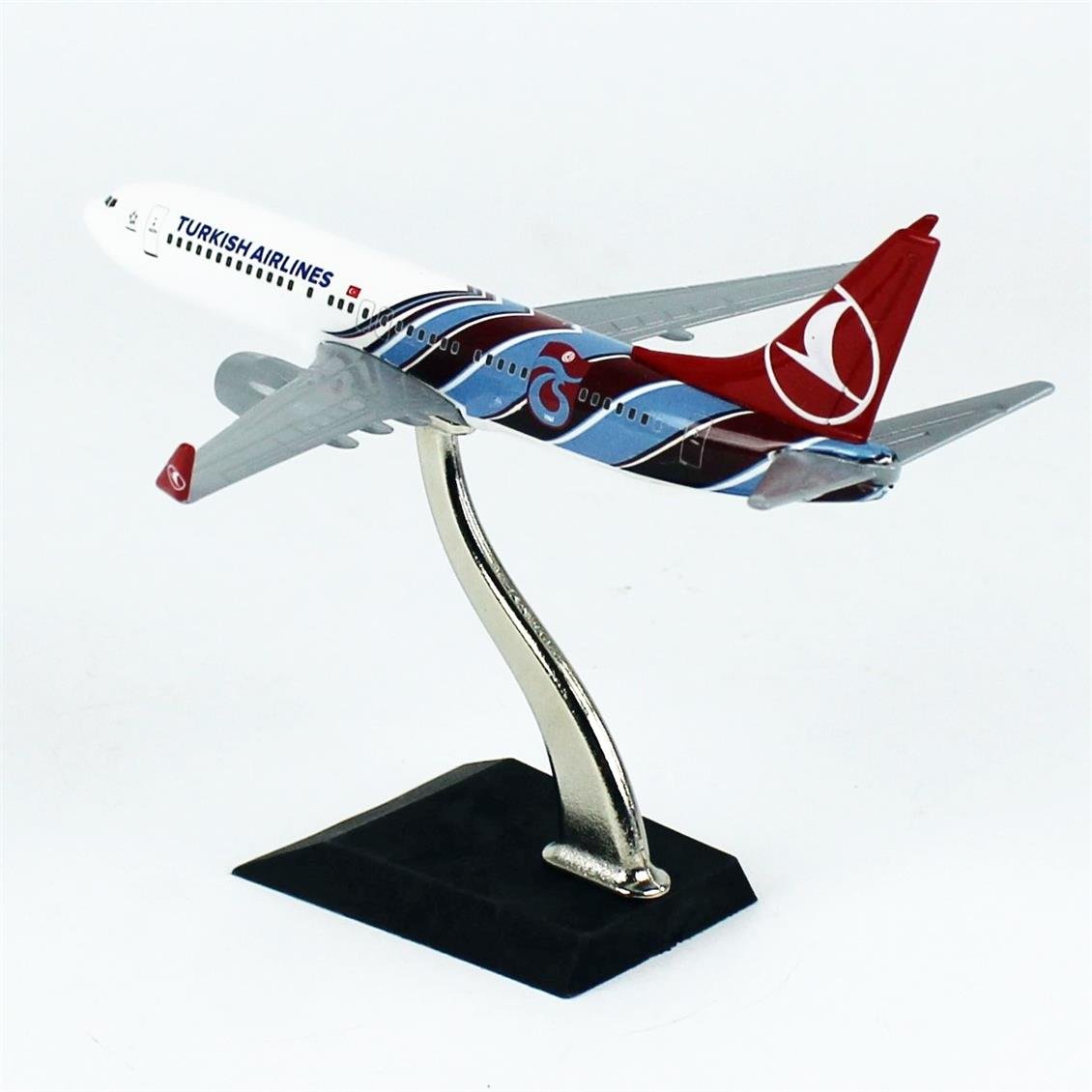THY054 1/250 Ölçek,  Boeing B737-800 , Trabzonspor Logolu, Metal Yolcu Uçağı, Sergilemeye Hazır Standlı Model