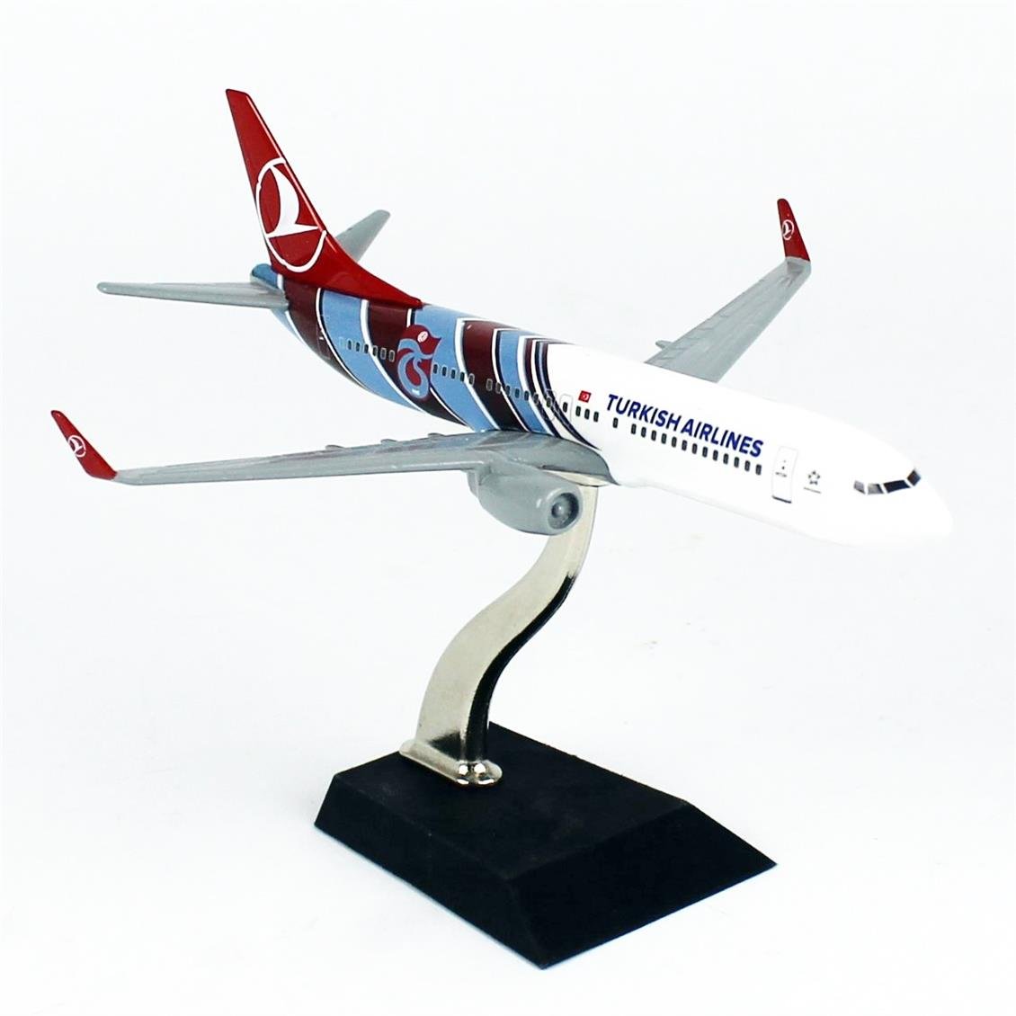 THY054 1/250 Ölçek,  Boeing B737-800 , Trabzonspor Logolu, Metal Yolcu Uçağı, Sergilemeye Hazır Standlı Model
