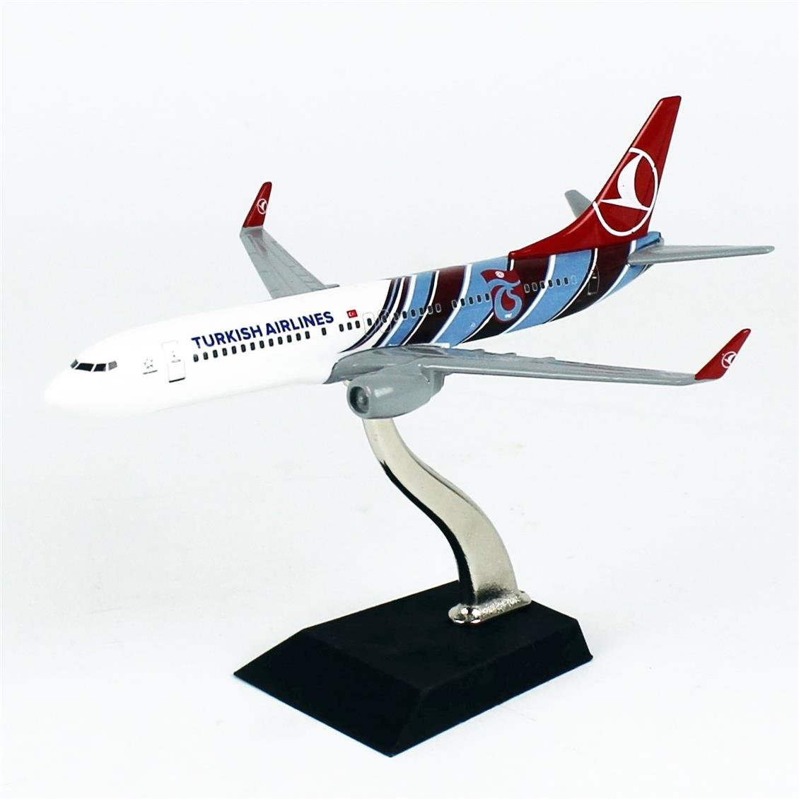 THY054 1/250 Ölçek,  Boeing B737-800 , Trabzonspor Logolu, Metal Yolcu Uçağı, Sergilemeye Hazır Standlı Model