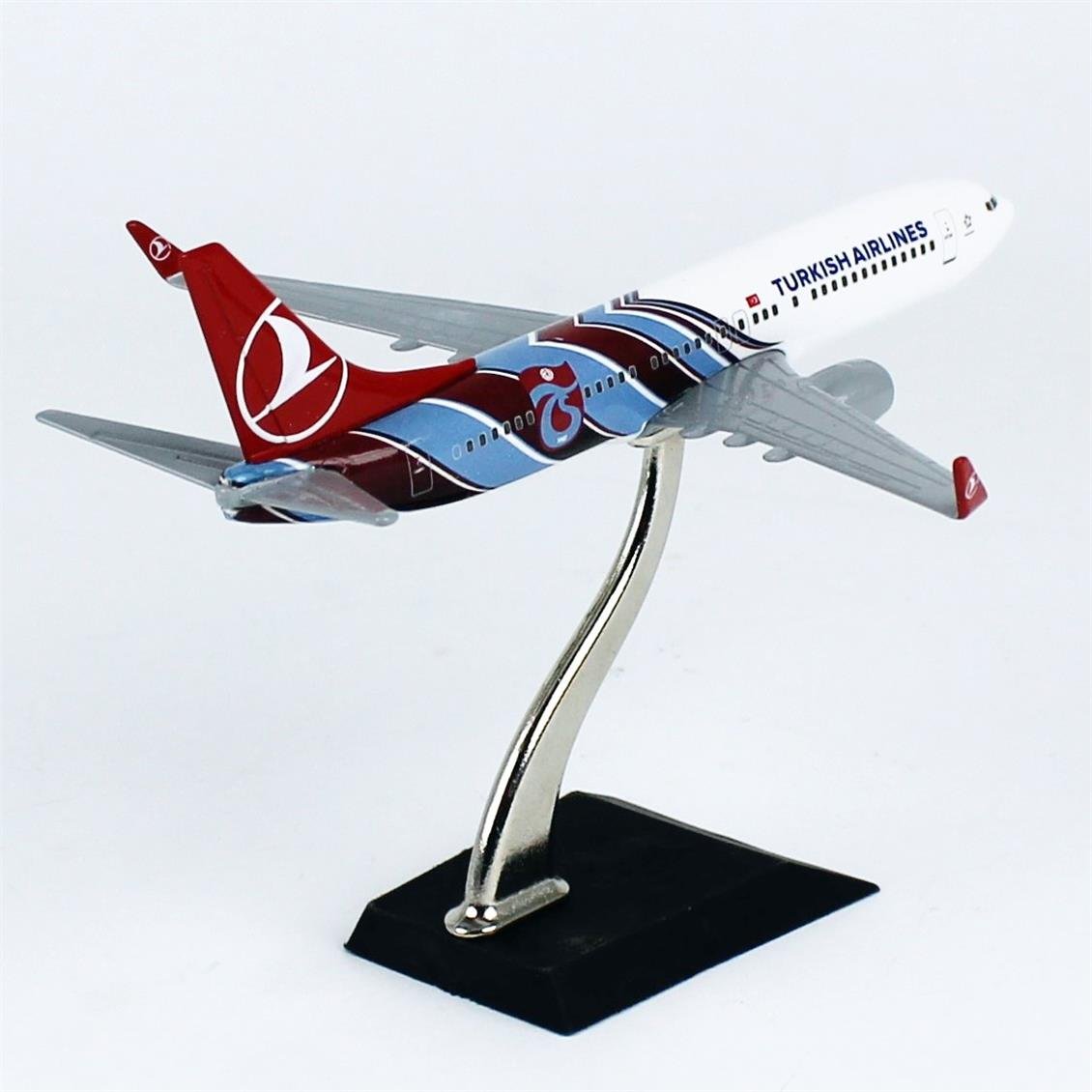 THY054 1/250 Ölçek,  Boeing B737-800 , Trabzonspor Logolu, Metal Yolcu Uçağı, Sergilemeye Hazır Standlı Model