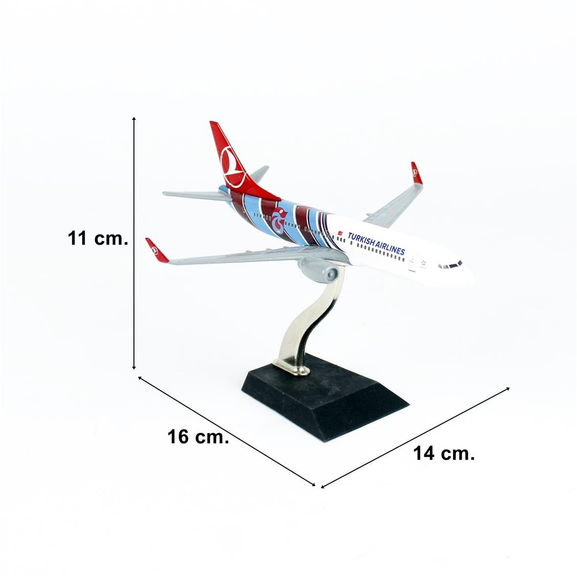 THY054 1/250 Ölçek,  Boeing B737-800 , Trabzonspor Logolu, Metal Yolcu Uçağı, Sergilemeye Hazır Standlı Model