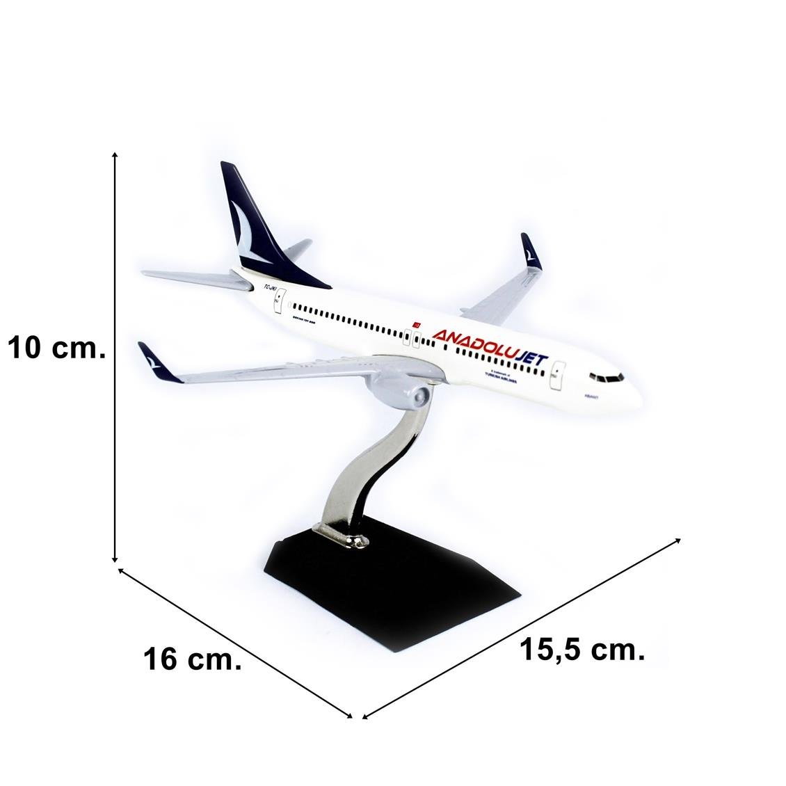 THY056 1/250 Ölçek,  Boeing B737-800, Anadolu Jet Logolu, Metal Yolcu Uçağı, Sergilemeye Hazır Standlı Model