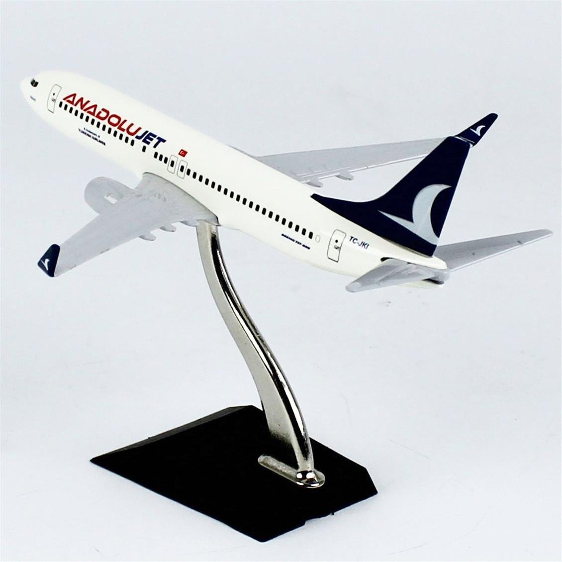 THY056 1/250 Ölçek,  Boeing B737-800, Anadolu Jet Logolu, Metal Yolcu Uçağı, Sergilemeye Hazır Standlı Model