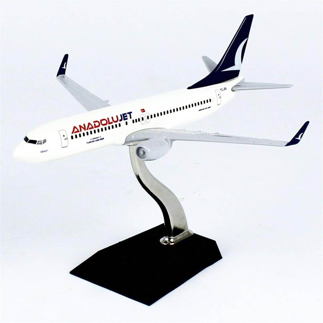 THY056 1/250 Ölçek,  Boeing B737-800, Anadolu Jet Logolu, Metal Yolcu Uçağı, Sergilemeye Hazır Standlı Model