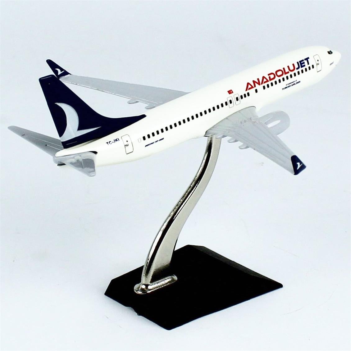 THY056 1/250 Ölçek,  Boeing B737-800, Anadolu Jet Logolu, Metal Yolcu Uçağı, Sergilemeye Hazır Standlı Model