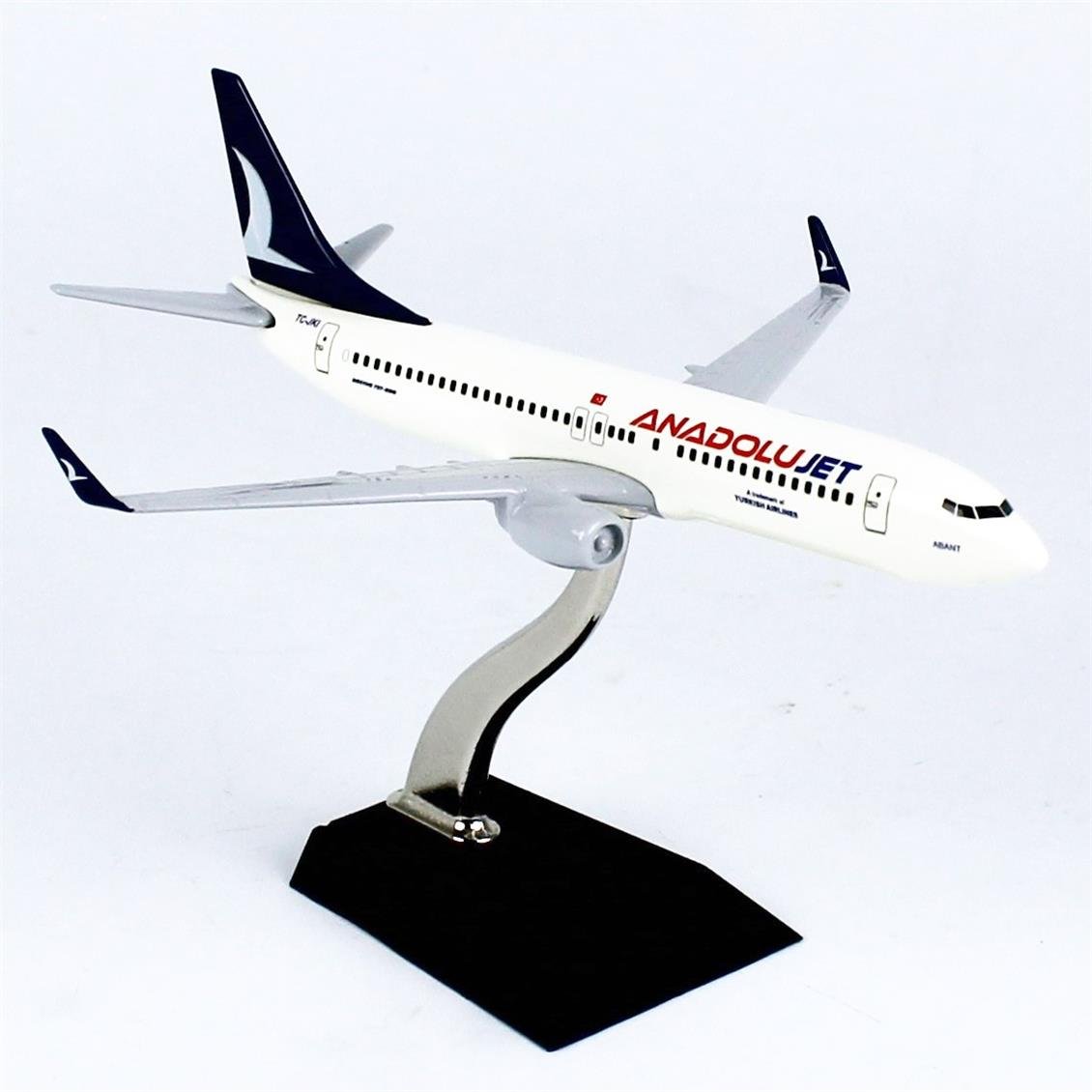 THY056 1/250 Ölçek,  Boeing B737-800, Anadolu Jet Logolu, Metal Yolcu Uçağı, Sergilemeye Hazır Standlı Model