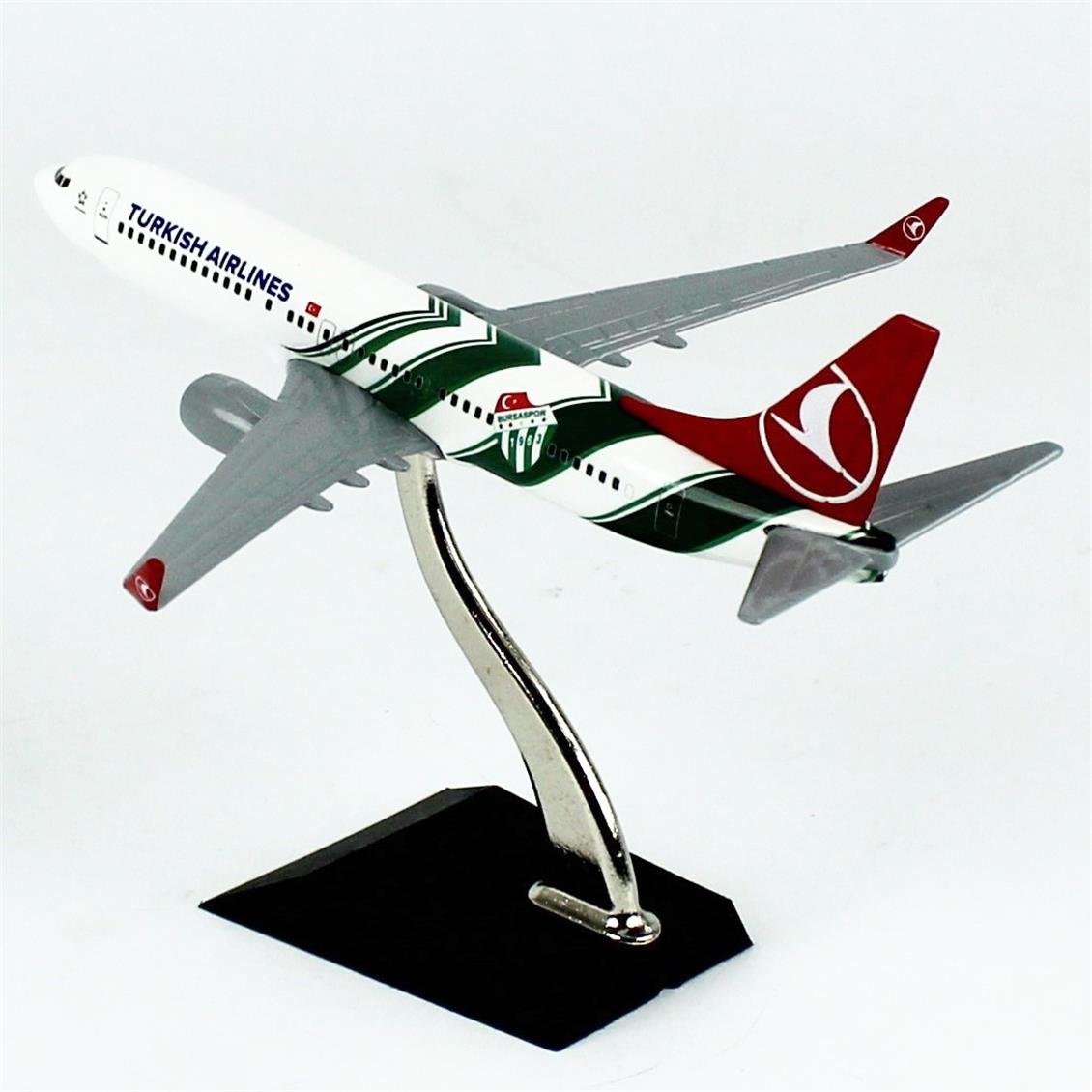 THY058 1/250 Ölçek,  Boeing B737-800, Bursaspor Logolu, Metal Yolcu Uçağı, Sergilemeye Hazır Standlı Model