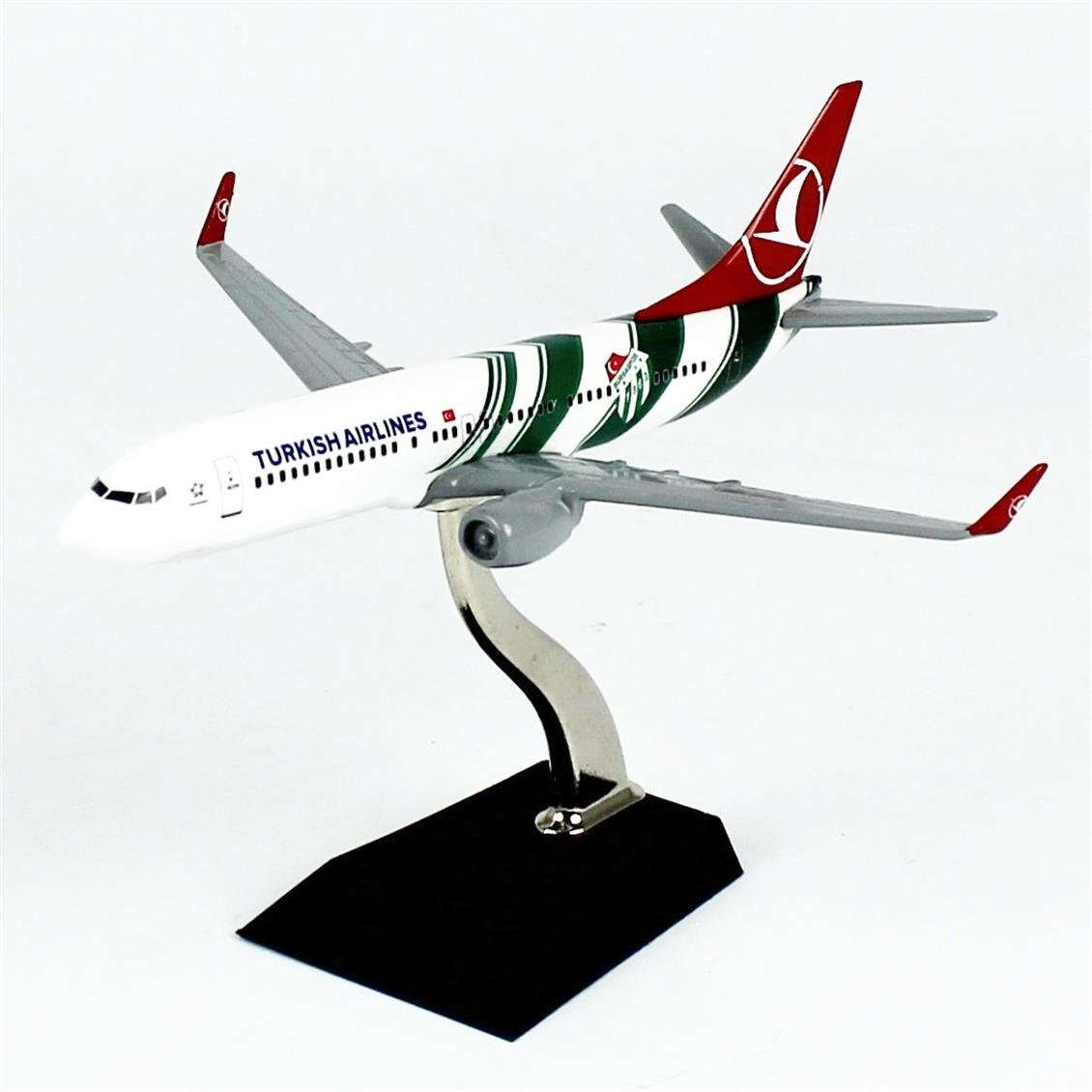 THY058 1/250 Ölçek,  Boeing B737-800, Bursaspor Logolu, Metal Yolcu Uçağı, Sergilemeye Hazır Standlı Model
