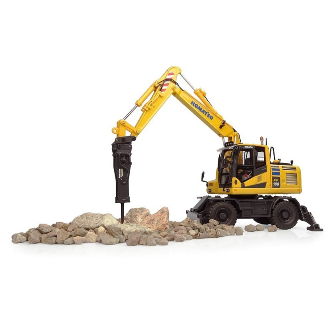Universal Hobbies UH8163 1/50 Ölçek, Komatsu PW180-11 Lastik Tekerli Ekskavatör, Sergilemeye Hazır Metal İş Makinası Modeli