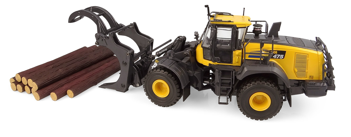 Universal Hobbies UH8165 1/50 Ölçek, Komatsu WA475-10, Kütük Tutuculu Loder Sergilemeye Hazır Metal İş Makinası Modeli