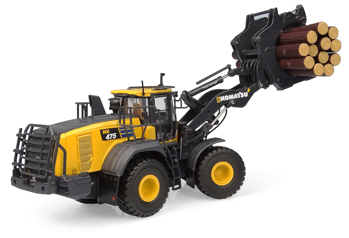 Universal Hobbies UH8165 1/50 Ölçek, Komatsu WA475-10, Kütük Tutuculu Loder Sergilemeye Hazır Metal İş Makinası Modeli
