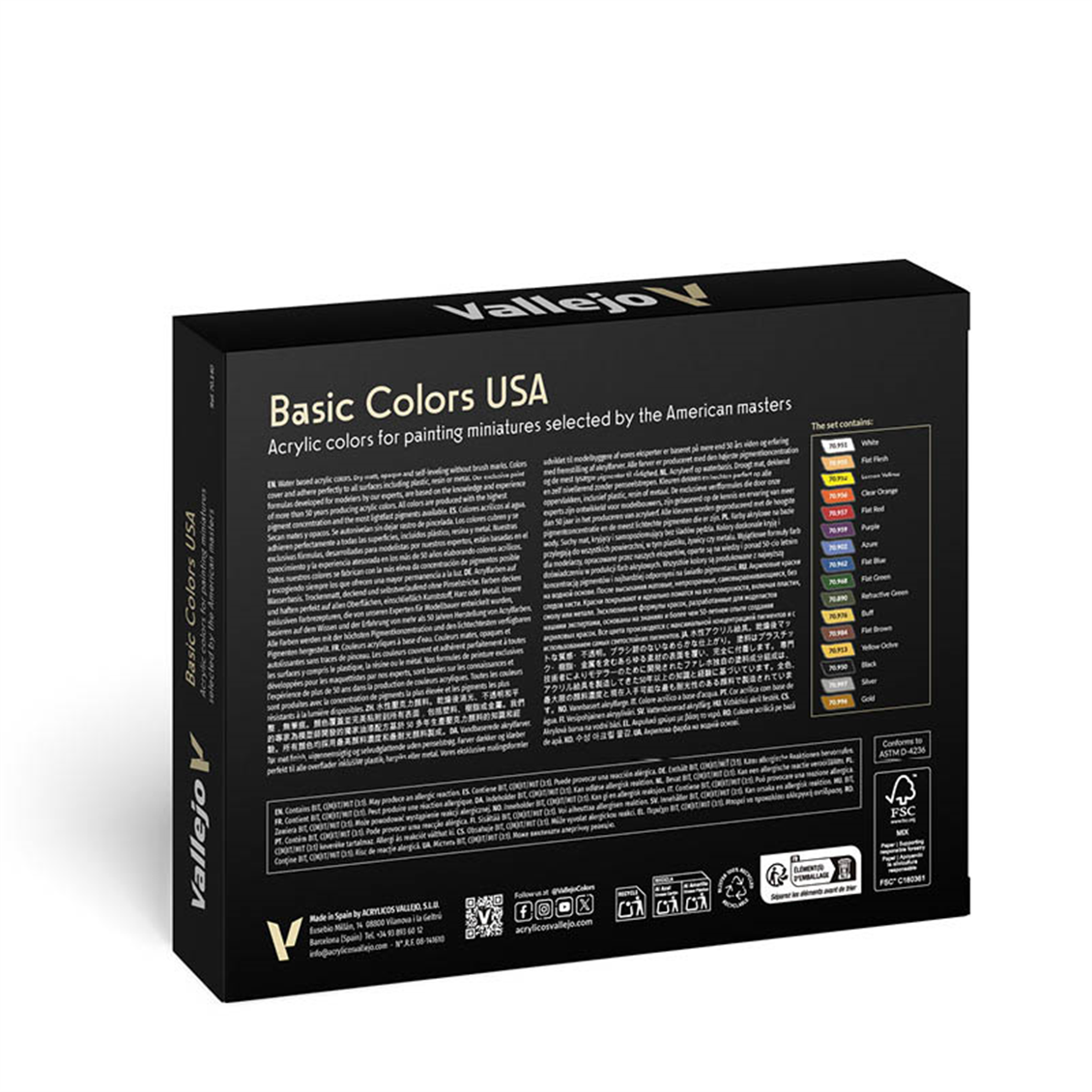 Vallejo 70140 16x18 ml. Basic Colors USA, Model Color Serisi Model Boyası Seti