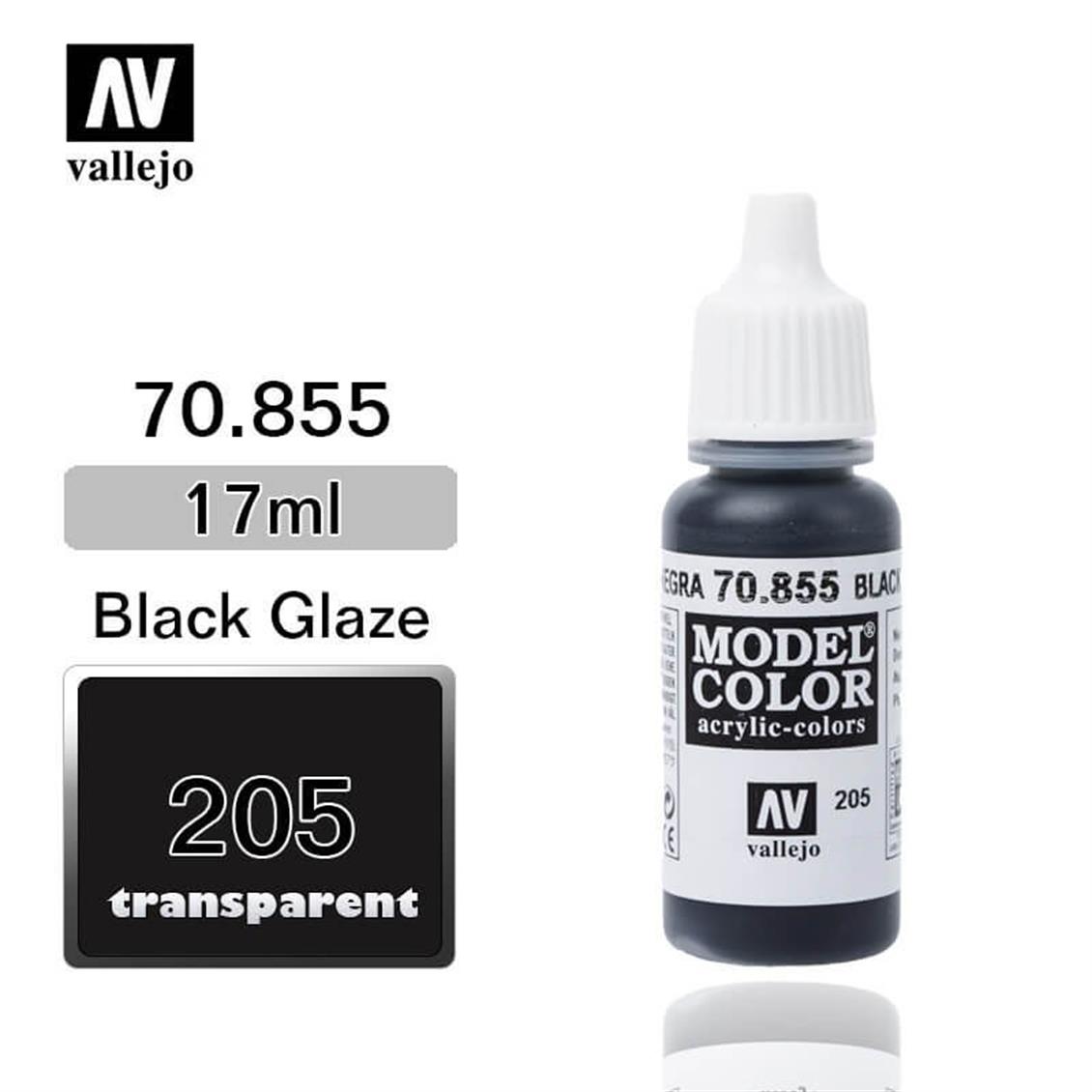 Vallejo 70855 17 ml. (205) Black Glaze-Glaze, Model Color Serisi Model Boyası