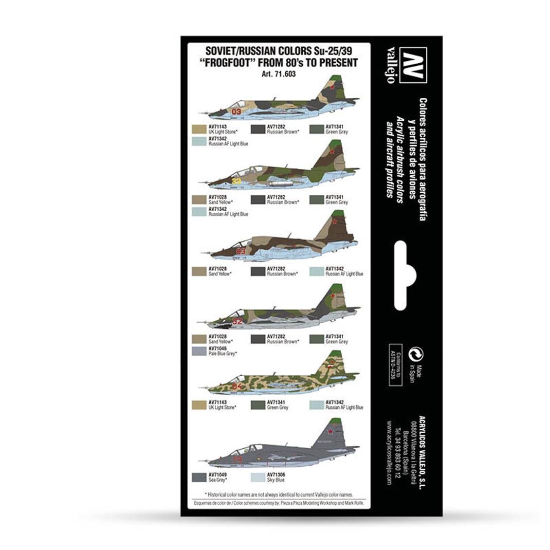 Vallejo 71603 8x18 ml. Soviet/Russian Colors Su25/39 Frogfoot from 80's to present, Model Air Serisi Model Boyası Seti