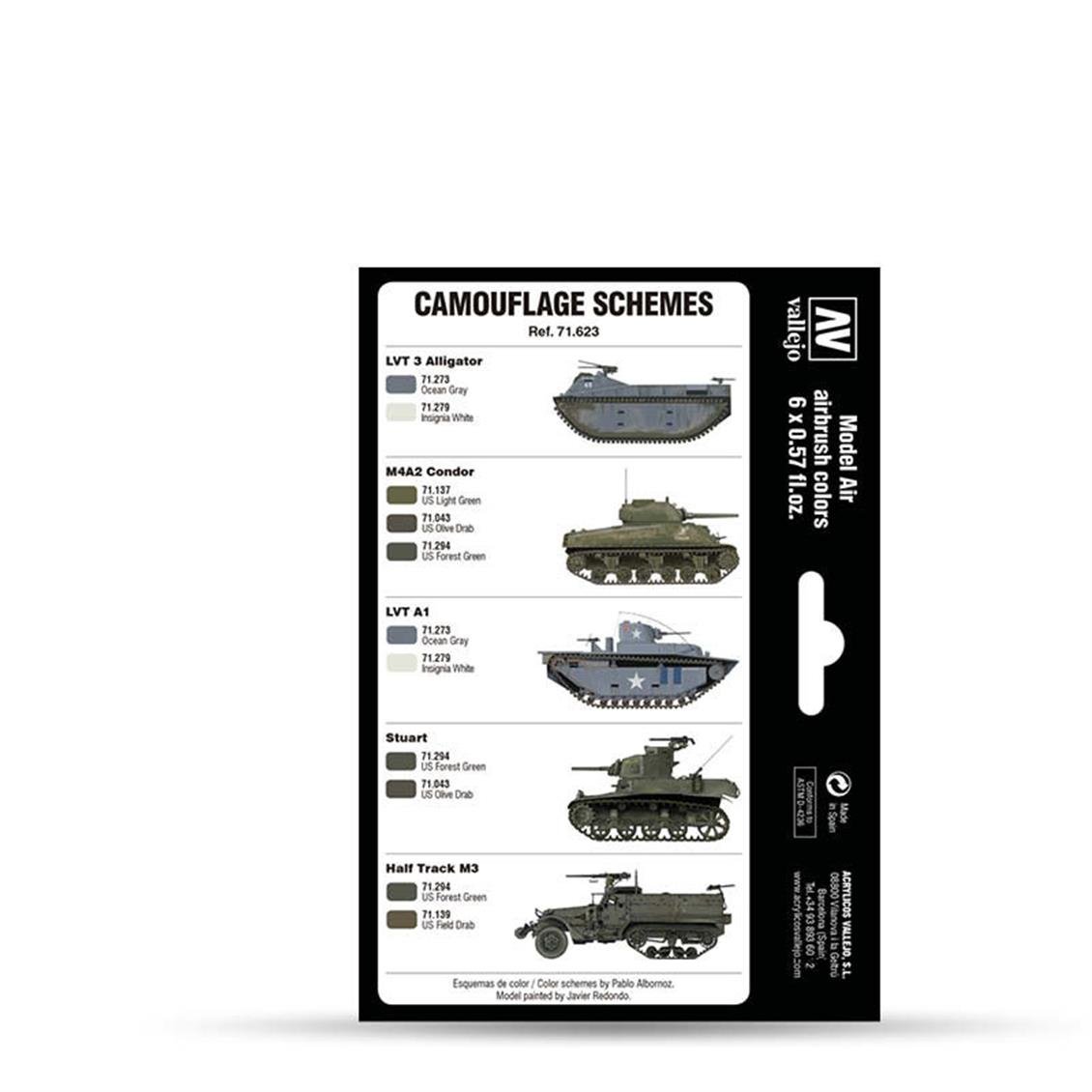Vallejo 71623 6x18 ml. WWII USMC Colors Green & Grey Patterns 1942-1945, Model Air Serisi Model Boyası Seti