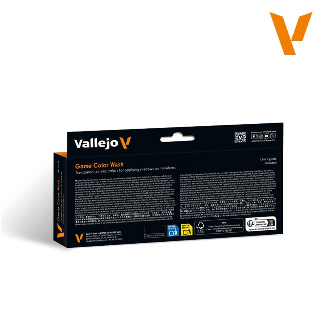 Vallejo 72190 8x18 ml. Wash Set, Game Color Serisi Model Boyası