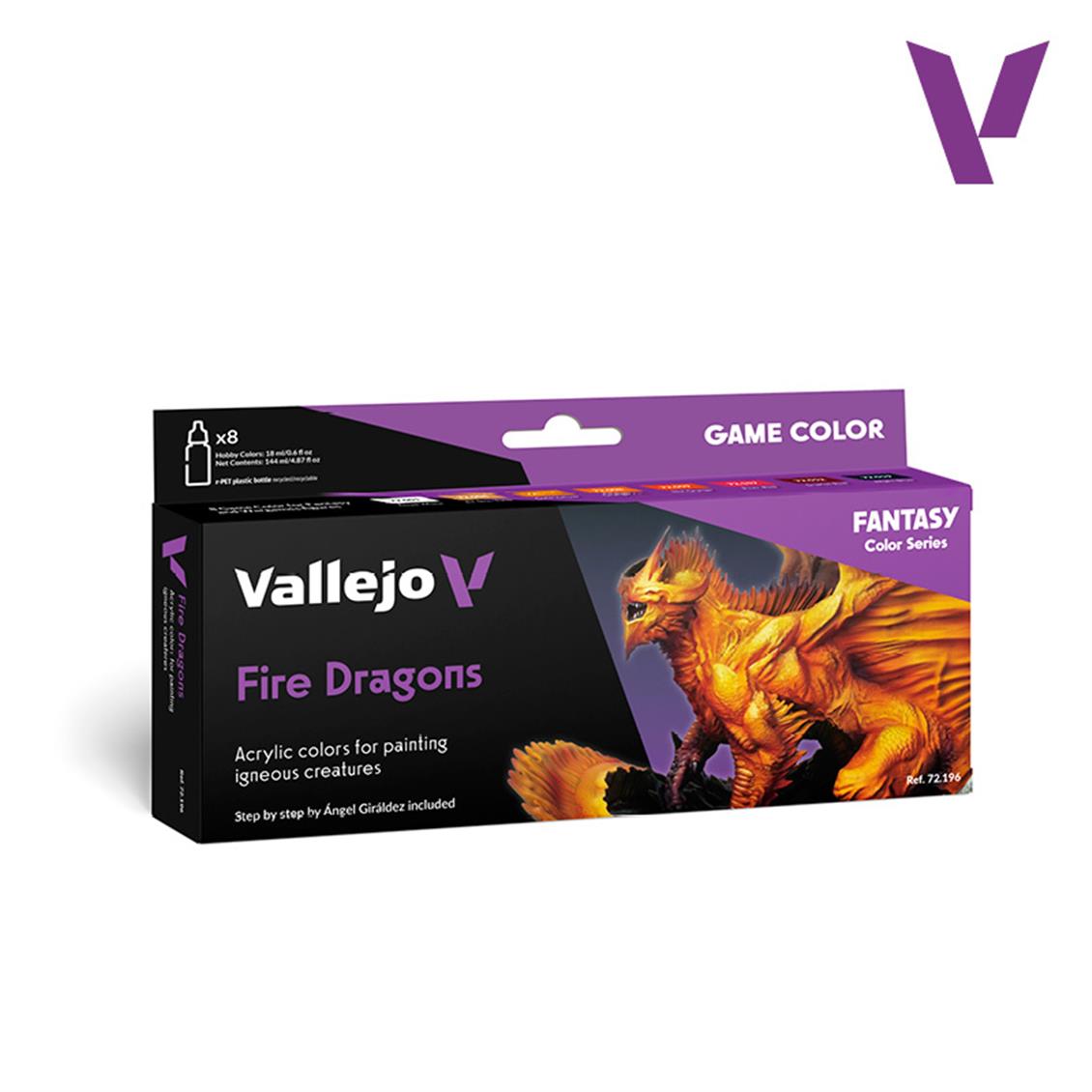 Vallejo 72196 8X18 ml. Fire Dragons, Game Color Serisi Model Boyası Seti