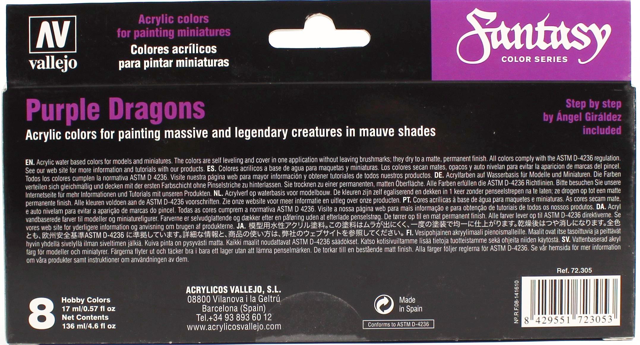 Vallejo 72305 8x17 ml. Purple Dragons by Angel Giraldez, Game Color Serisi Model Boyası Seti