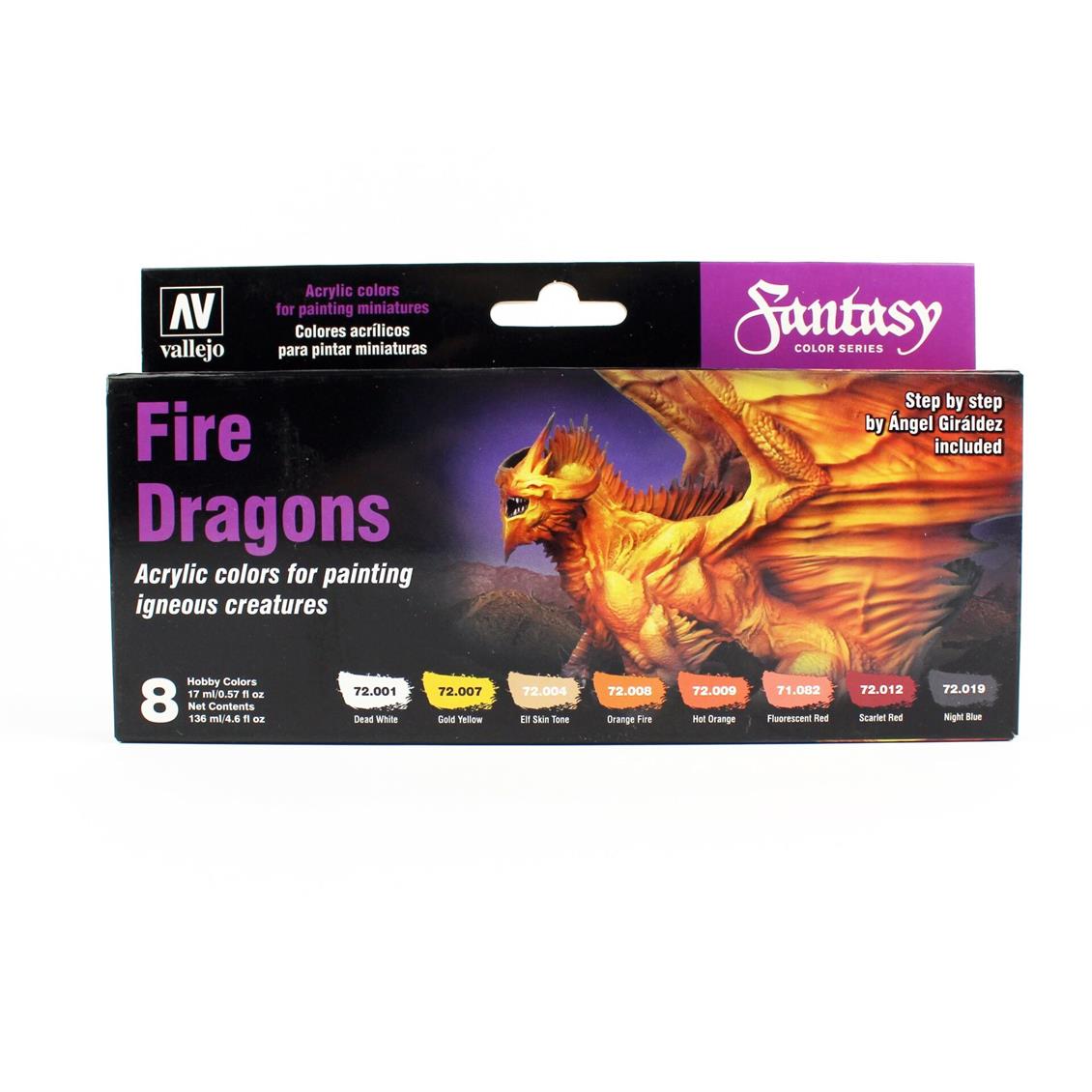 Vallejo 72312 8x17 ml. Fire Dragons by Angel Giraldez, Game Color Serisi Model Boyası Seti