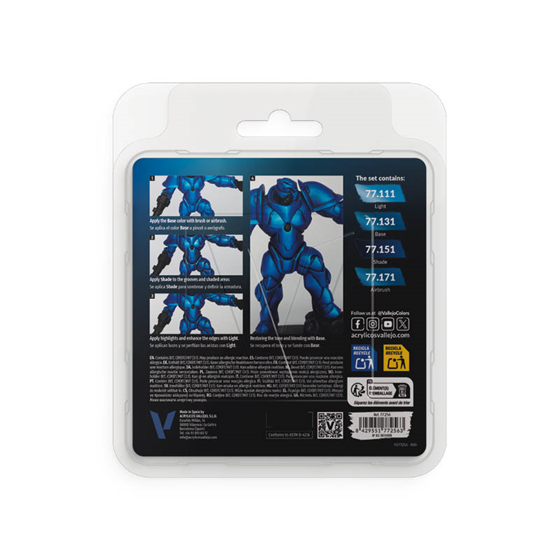 Vallejo 77256 4x18 ml. Sapphire Blue, True Metallic Metal (TMM) Serisi Model Boyası Seti
