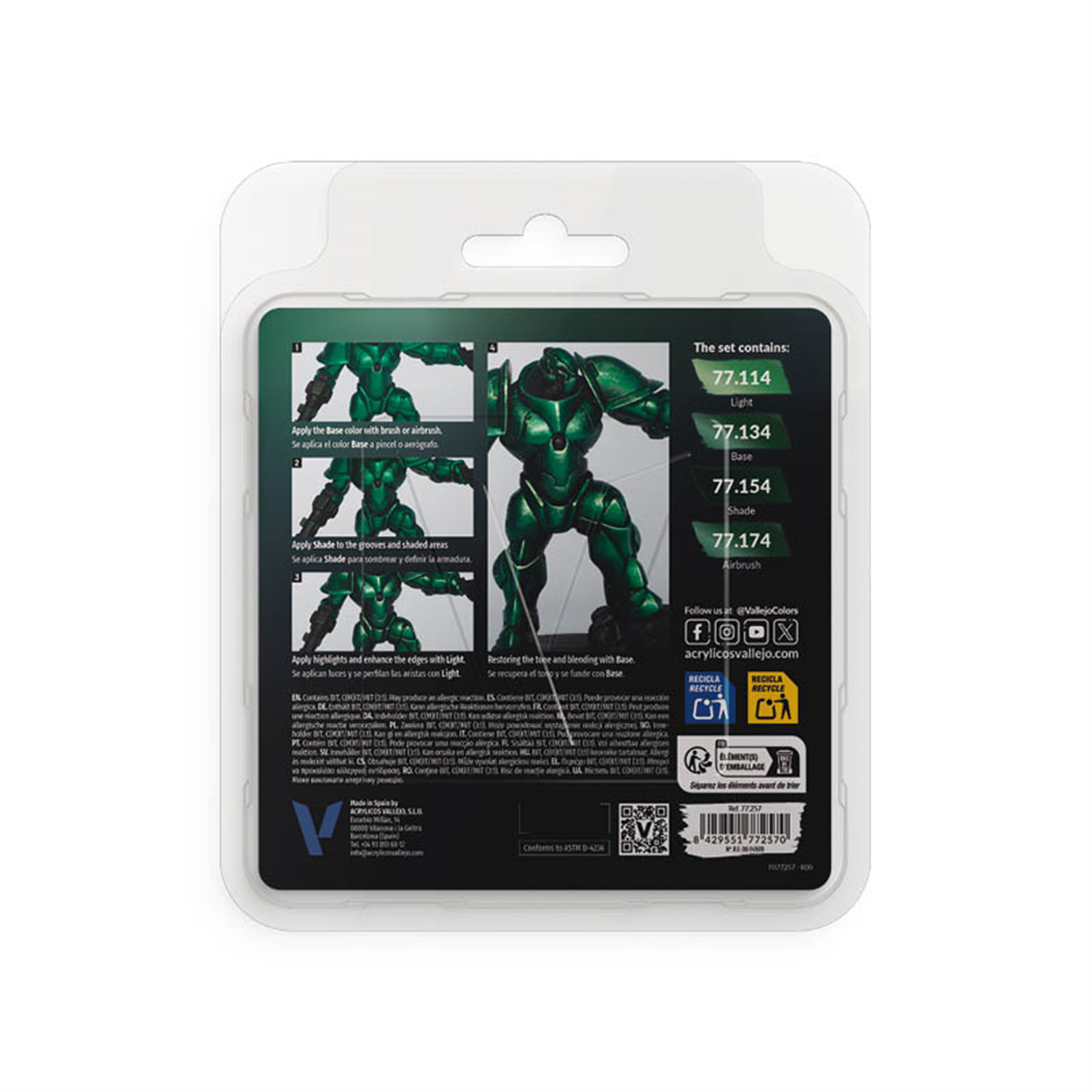 Vallejo 77257 4x18 ml. Dusken Green, True Metallic Metal (TMM) Serisi Model Boyası Seti