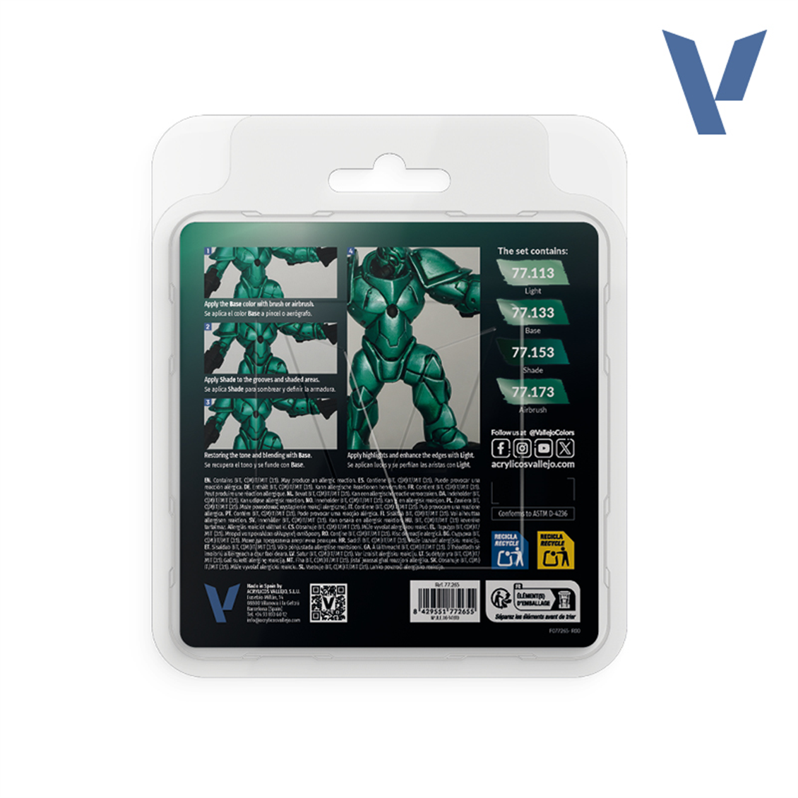 Vallejo 77265 4x18 ml. Beetle Green, True Metallic Metal (TMM) Serisi Model Boyası Seti