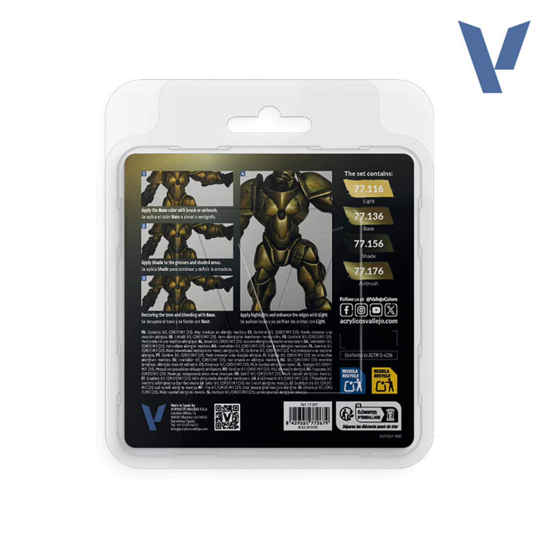 Vallejo 77267 4x18 ml. Greenish Gold, True Metallic Metal (TMM) Serisi Model Boyası Seti
