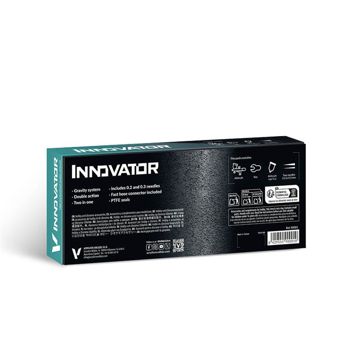Vallejo 90001 Innovator, Çift Hamleli (Double Action), 0.2 ve 0.3 mm. Memeli, 9 ml. Hazneli Boya Tabancası