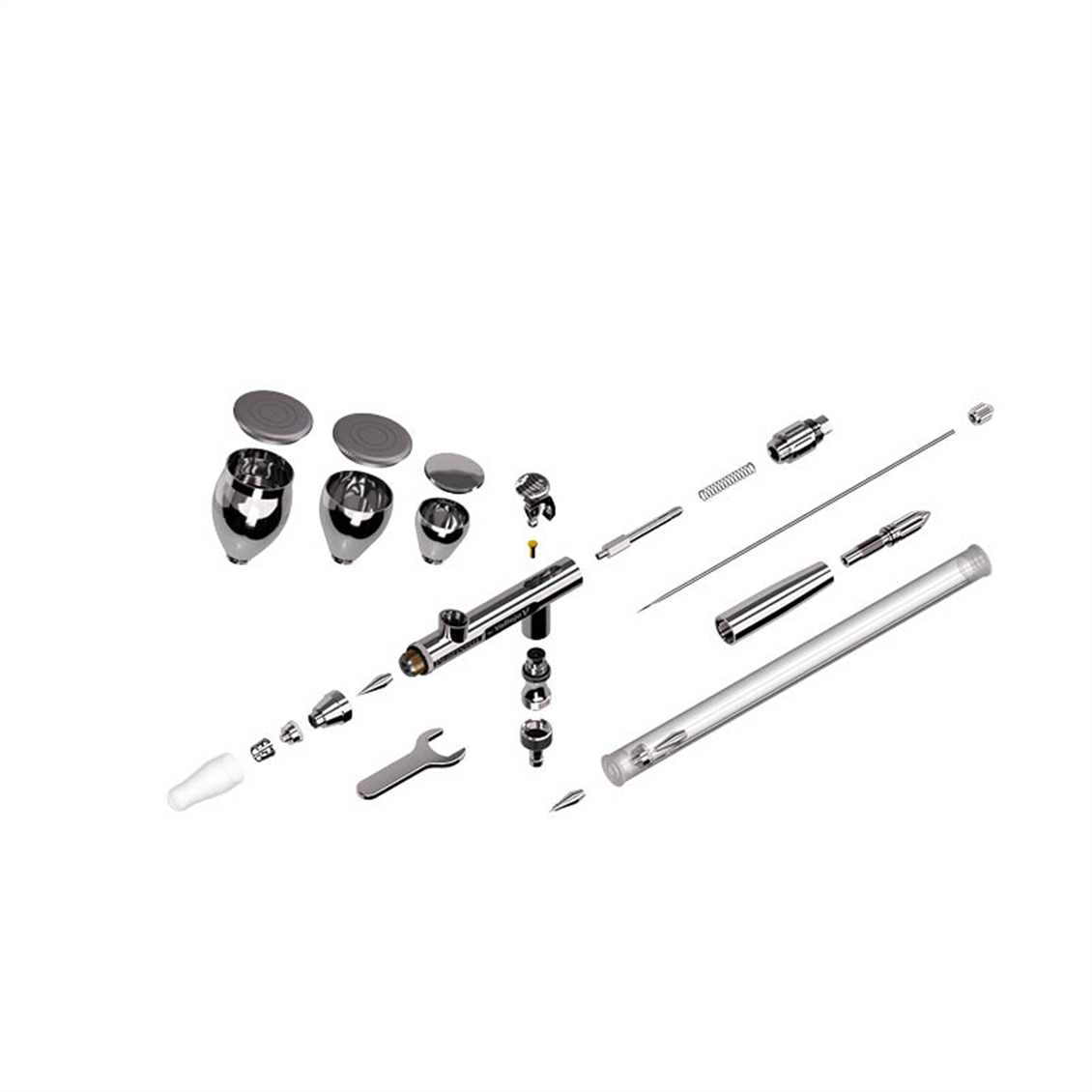 Vallejo 90002 Profinish, Çift Hamleli (Double Action), 0.2 ve 0.3 mm. Memeli, 3ml. 9 ml.ve 15 ml. Hazneli Boya Tabancası