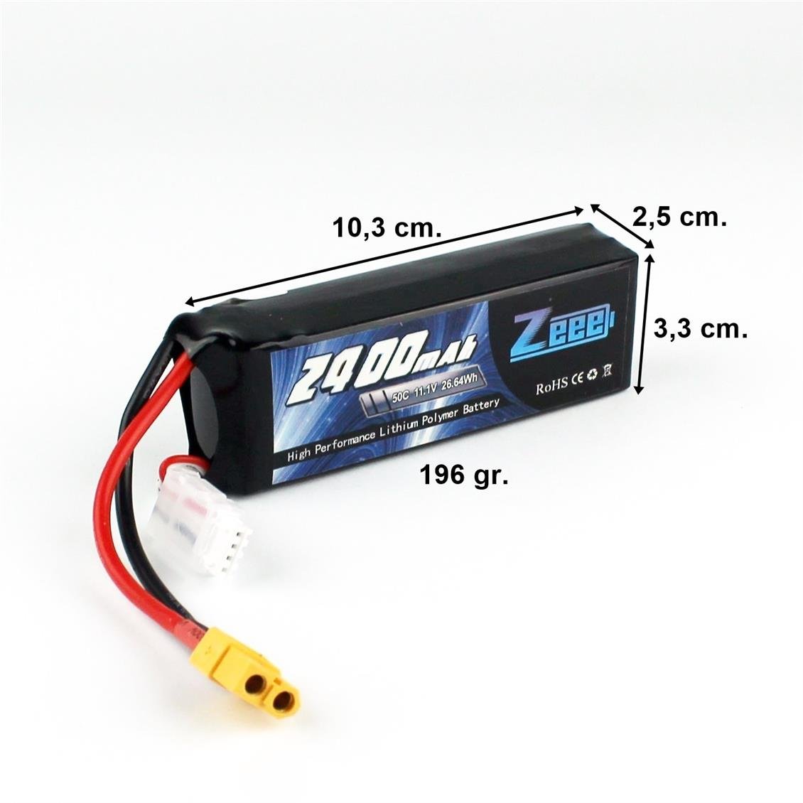 Zeee Power 3S, 11.1 Volt, 2400 mAh, 50C, XT60 Fişli, Li-Po Pil Grubu