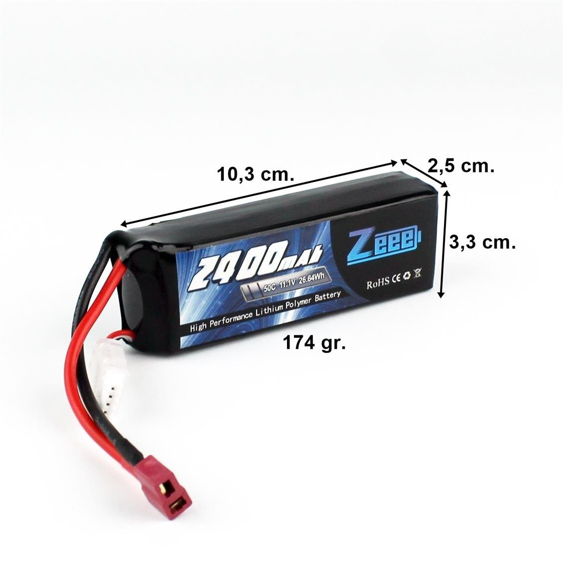 Zeee Power 3S, 11.1 Volt, 2400 mAh, 50C, T-Deans Fişli, Li-Po Pil Grubu