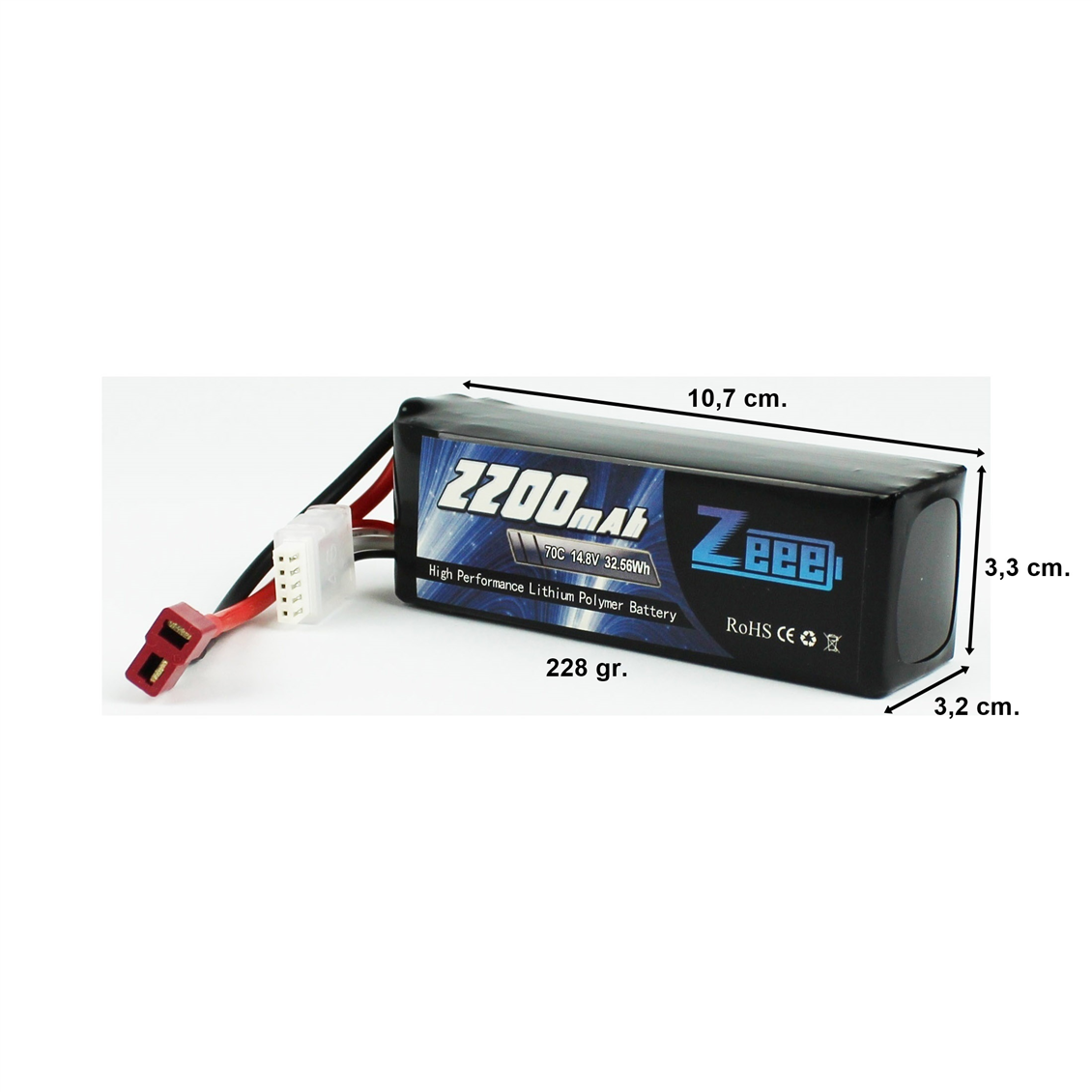 Zeee Power 4S, 14.8 Volt, 2200 mAh, 70C, T-Deans Plug, Li-Po Battery Group