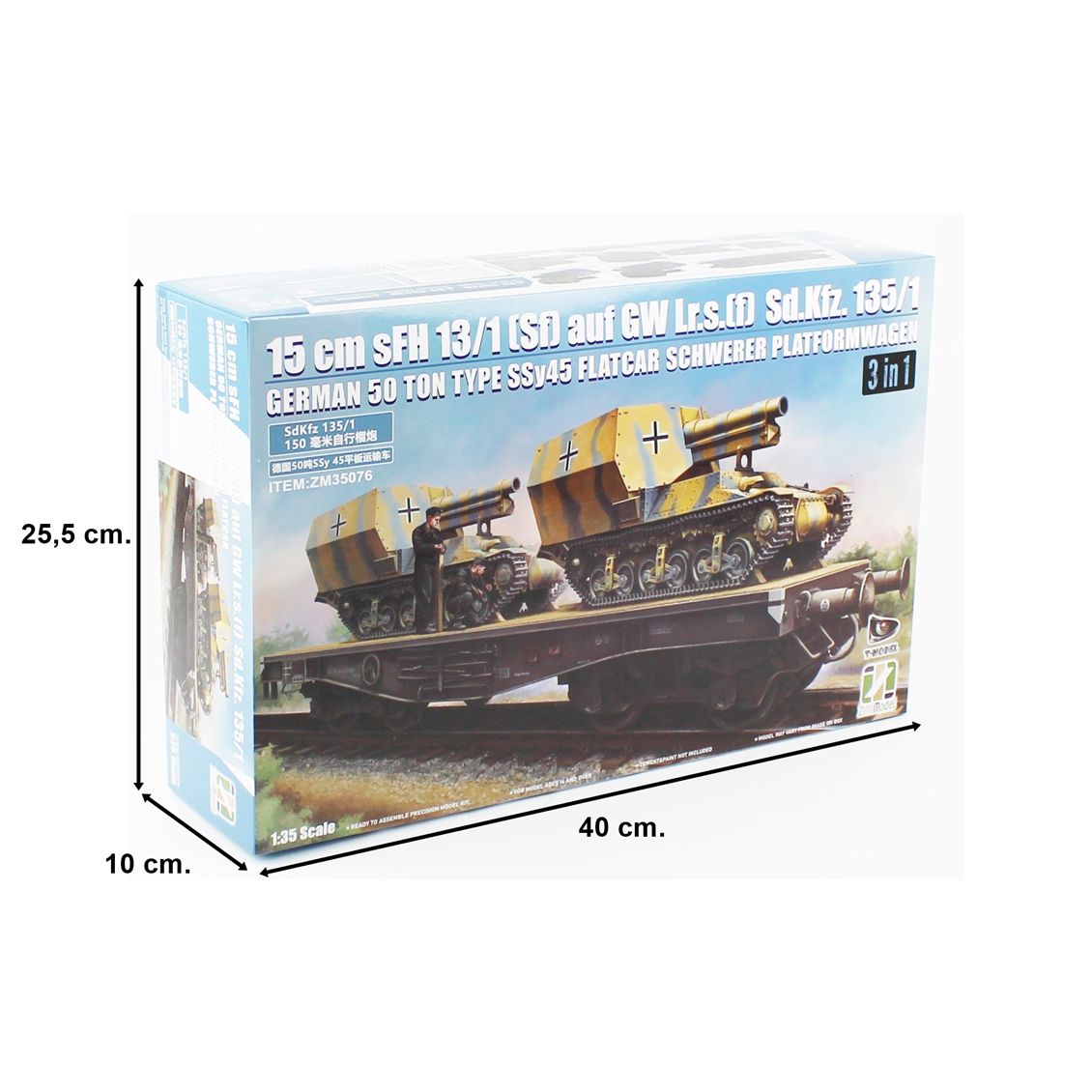 Zimi 35076 1/35 Ölçek, Düz Kasa Yük Wagonu ve 2 Adet 15 cm sFH 13/1 toplu Sd.Kfz.135/1, 3 lü Set, Plastik Model Kiti