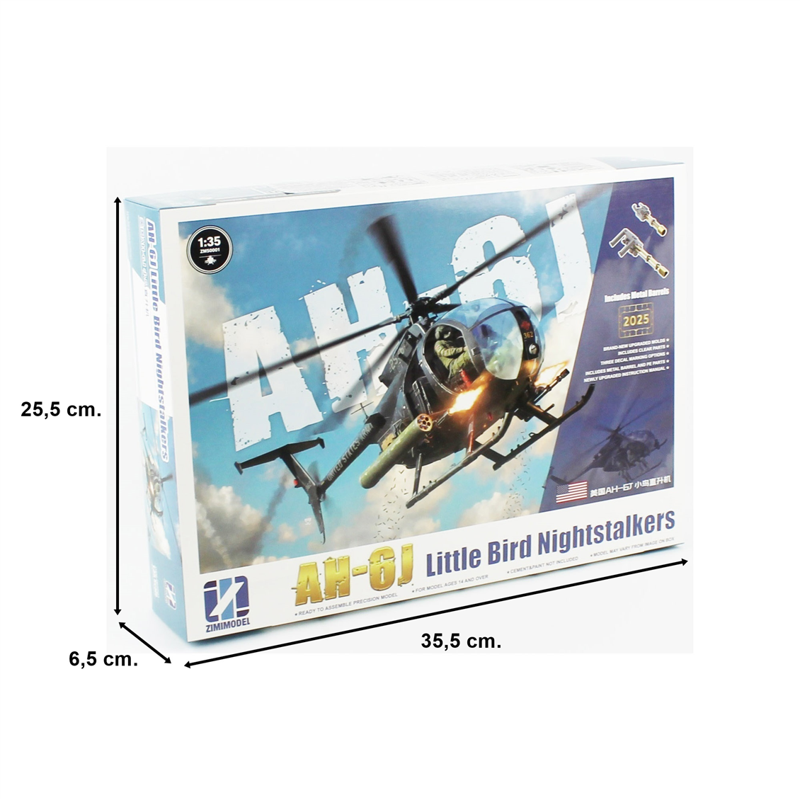 Zimi 50001 1/35 Ölçek, AH-6J Little Bird (Nightstalkers), Askeri Helikopter Plastik Model kiti
