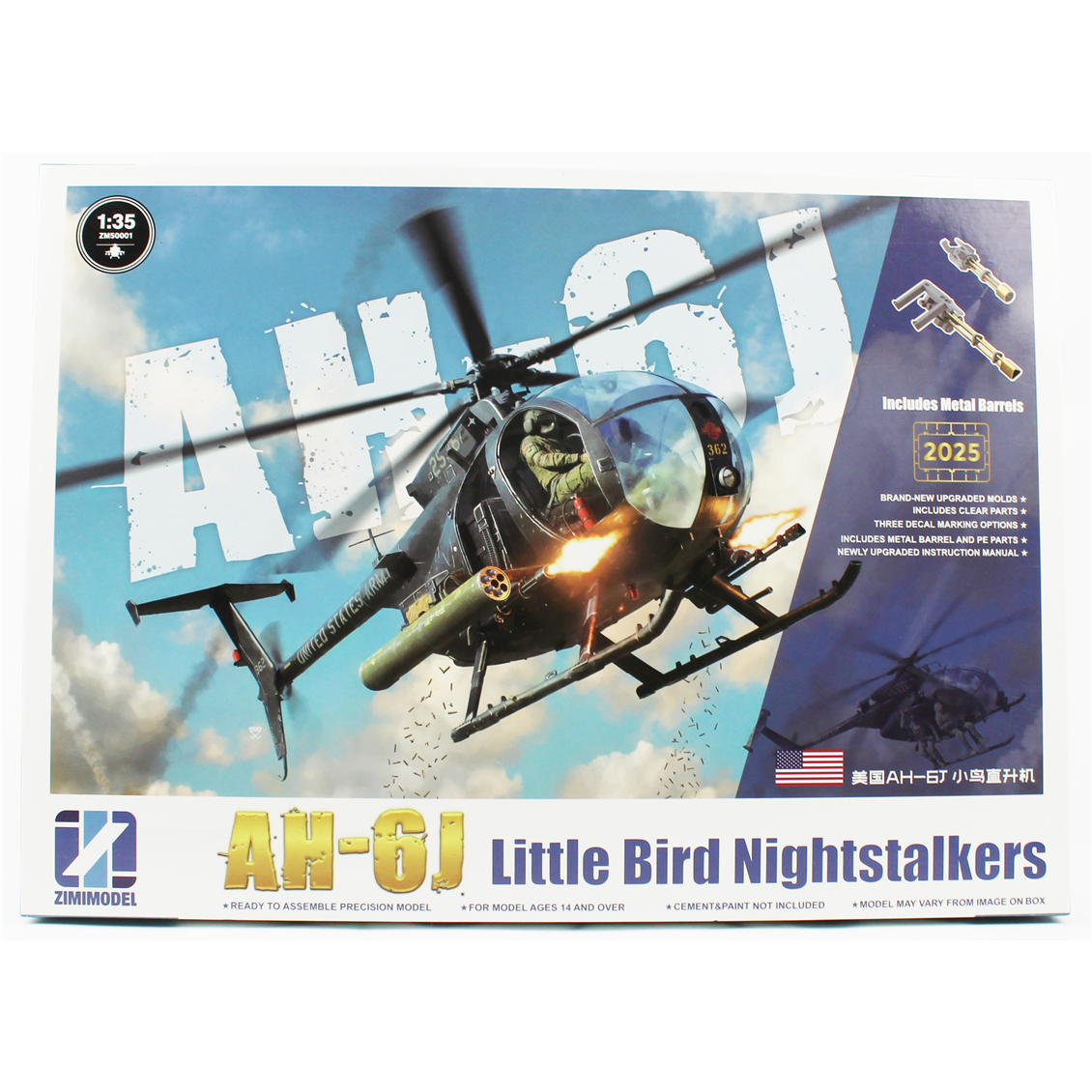 Zimi 50001 1/35 Ölçek, AH-6J Little Bird (Nightstalkers), Askeri Helikopter Plastik Model kiti