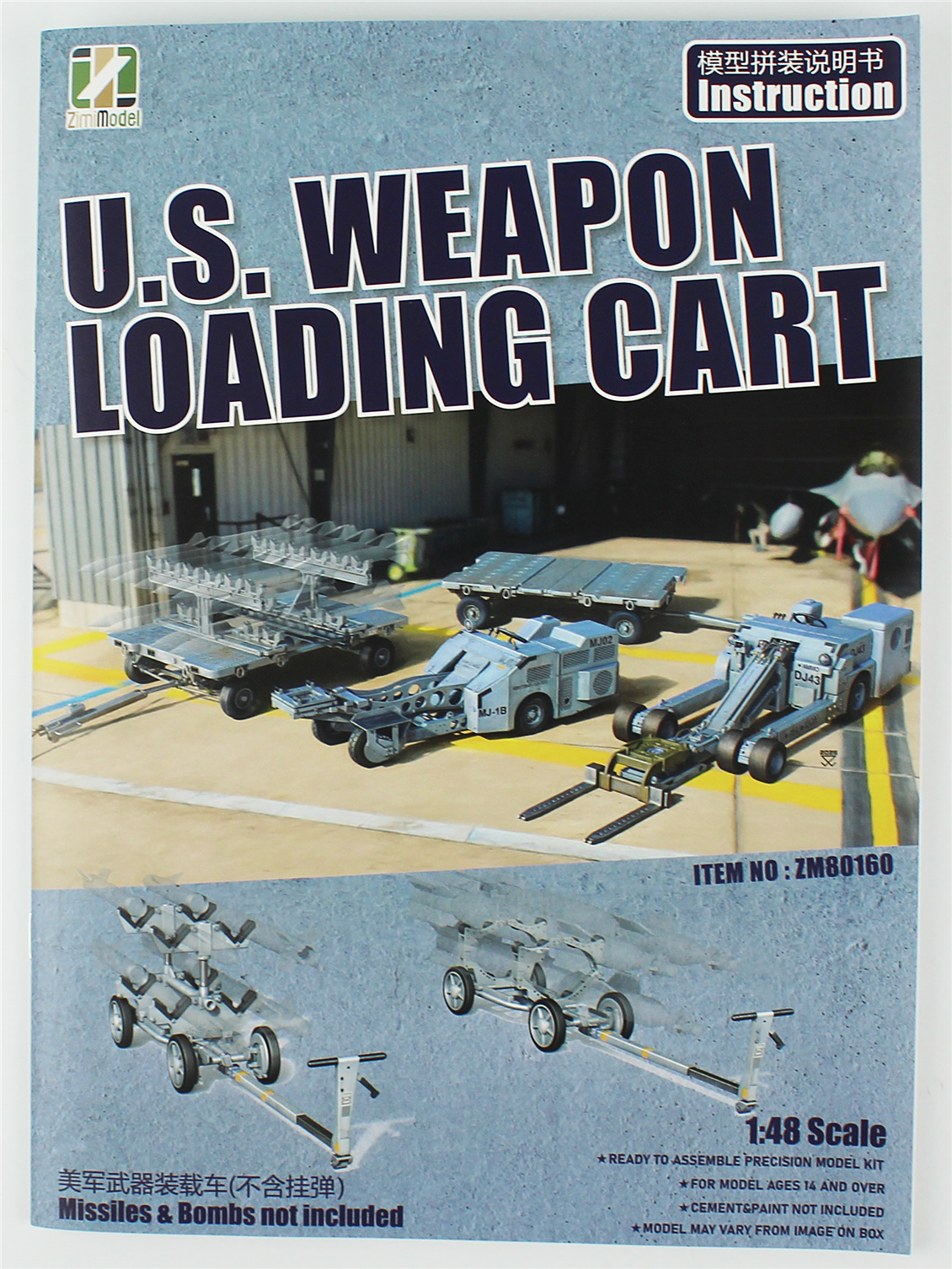 Zimi 80160 1/48 Ölçek, U.S. Weapon Loading Cart, Silah Yükleme Araçları, Plastik model Kiti
