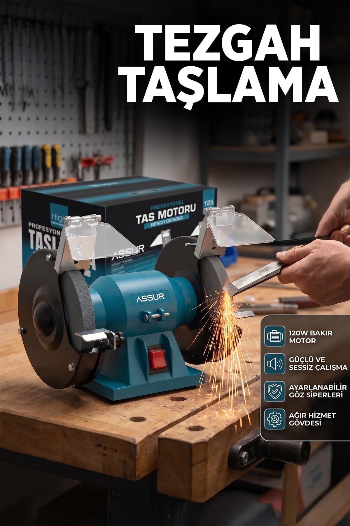 125mm Zımpara Balta Bıçak Bileme Makinesi Taş Motoru Tezgah Üstü Taşlama Makinesi