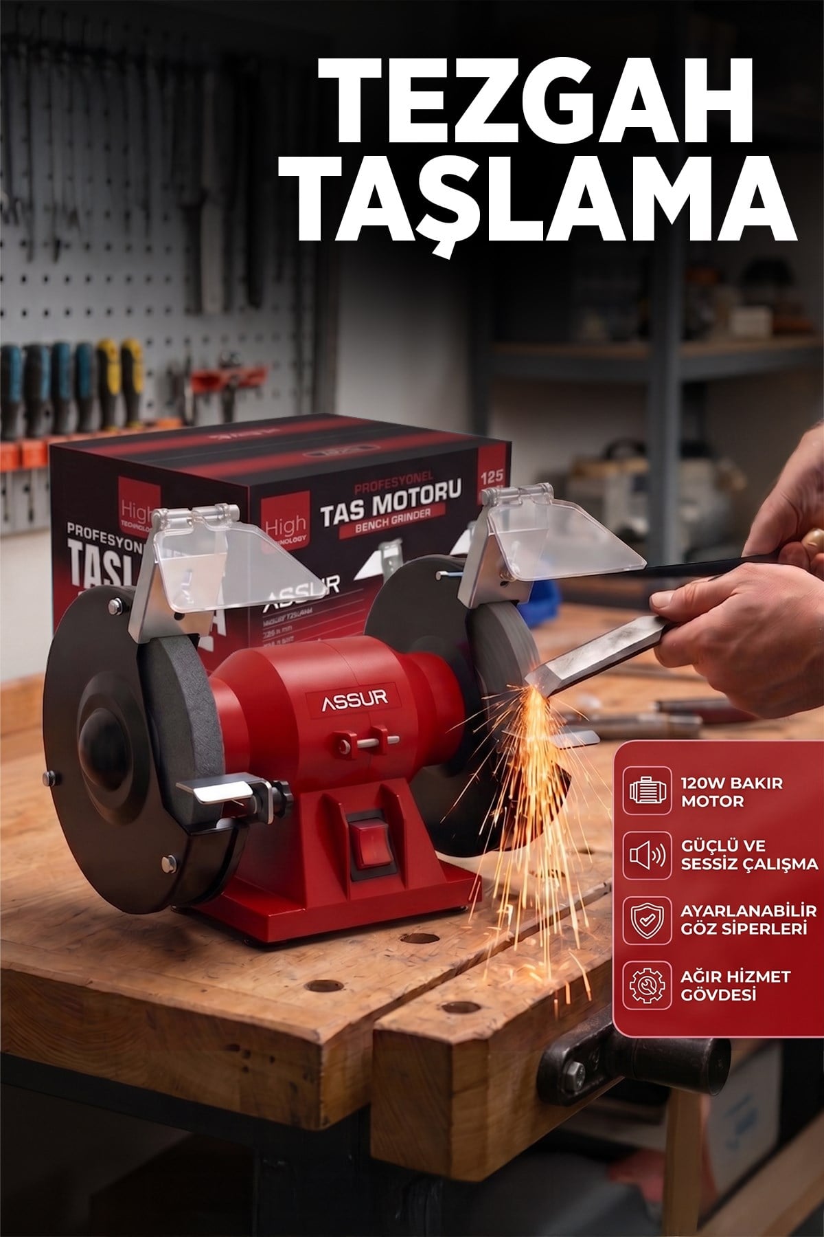 125mm Zımpara Balta Bıçak Bileme Makinesi Taş Motoru Tezgah Üstü Taşlama Makinesi