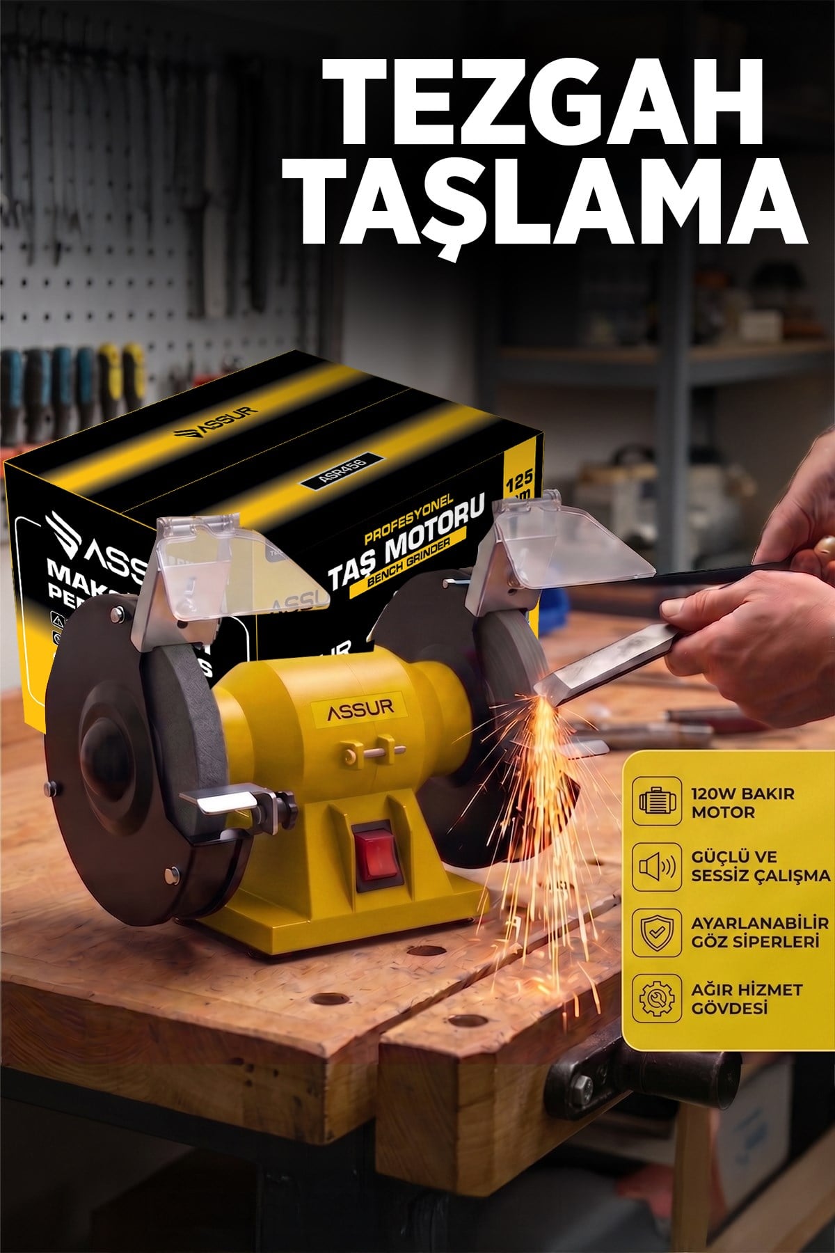 125mm Zımpara Balta Bıçak Bileme Makinesi Taş Motoru Tezgah Üstü Taşlama Makinesi