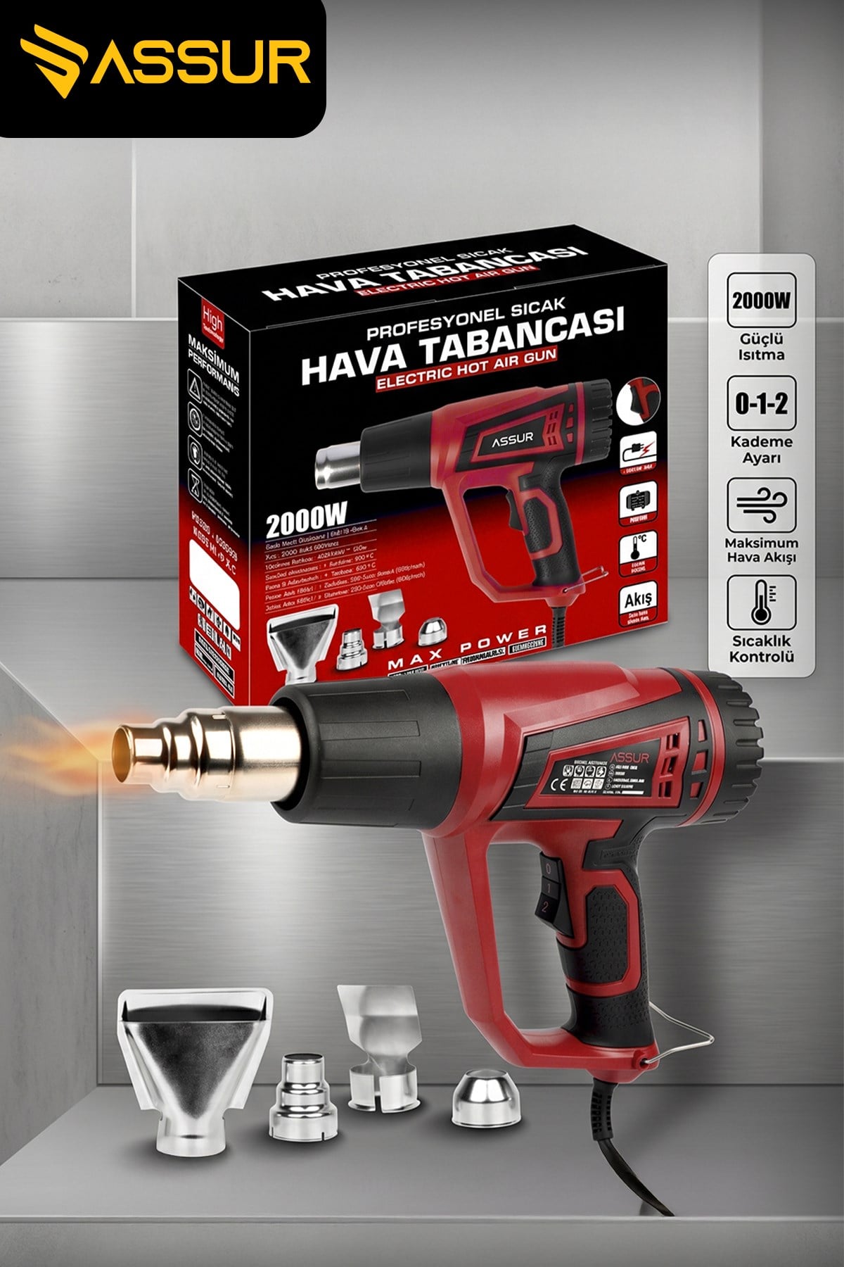 2000 Watt 2 Kademeli 4 Başlıklı Sıcak Hava Tabancası