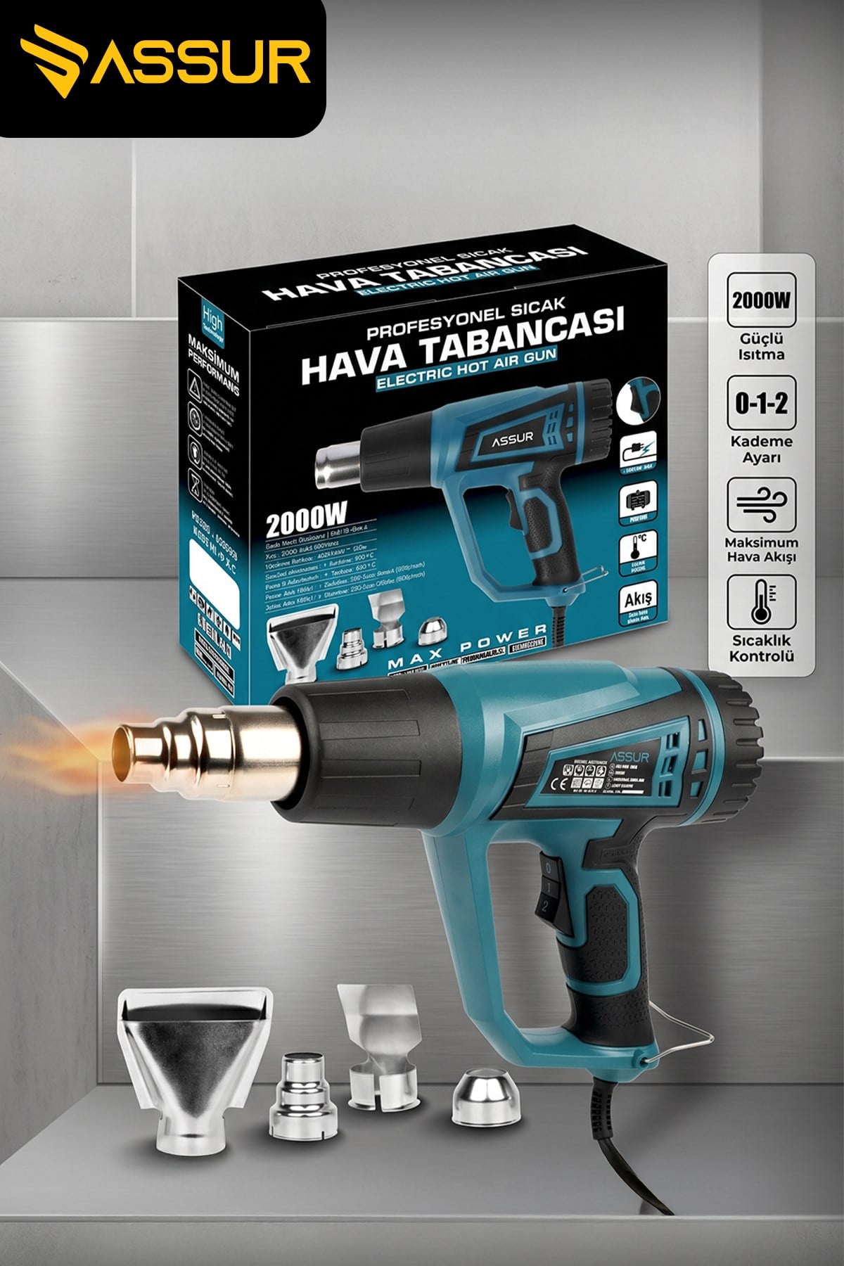 2000 Watt 2 Kademeli 4 Başlıklı Sıcak Hava Tabancası