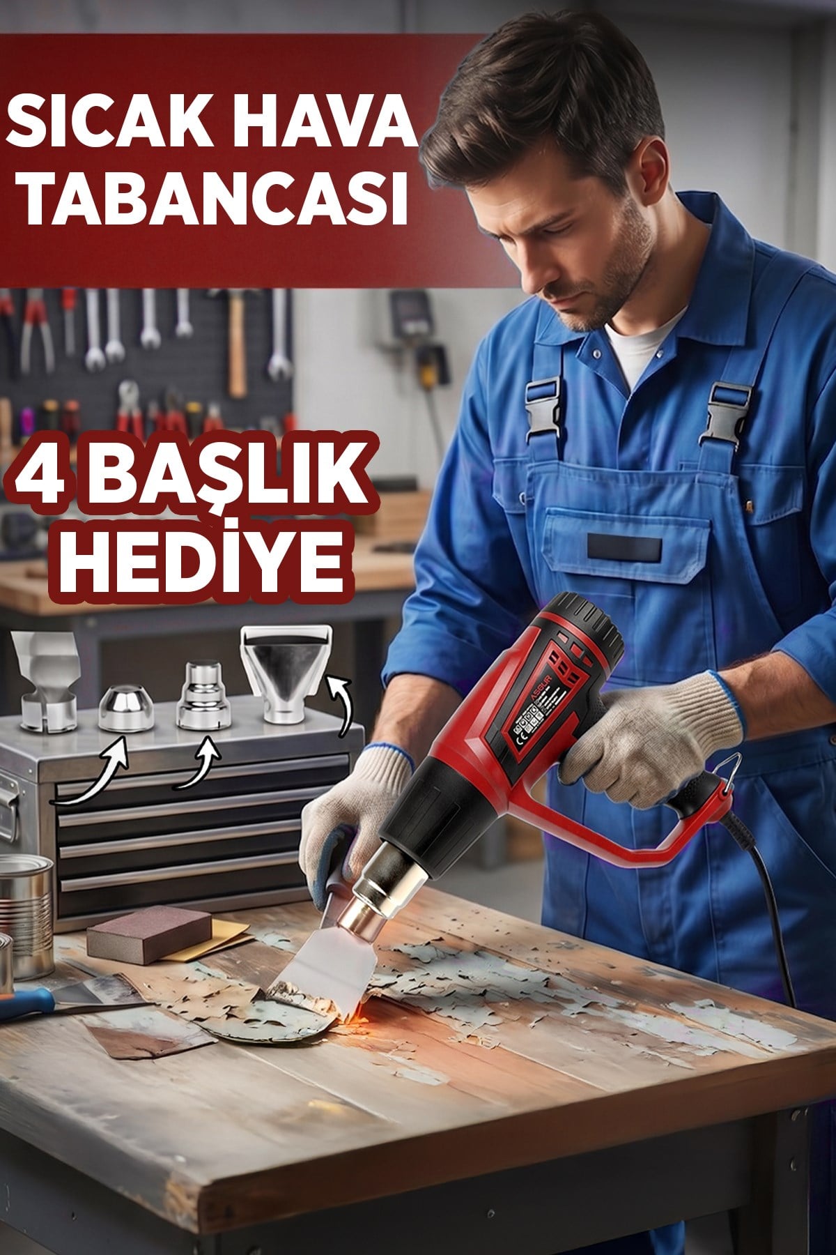 2000 Watt 2 Kademeli 4 Başlıklı Sıcak Hava Tabancası