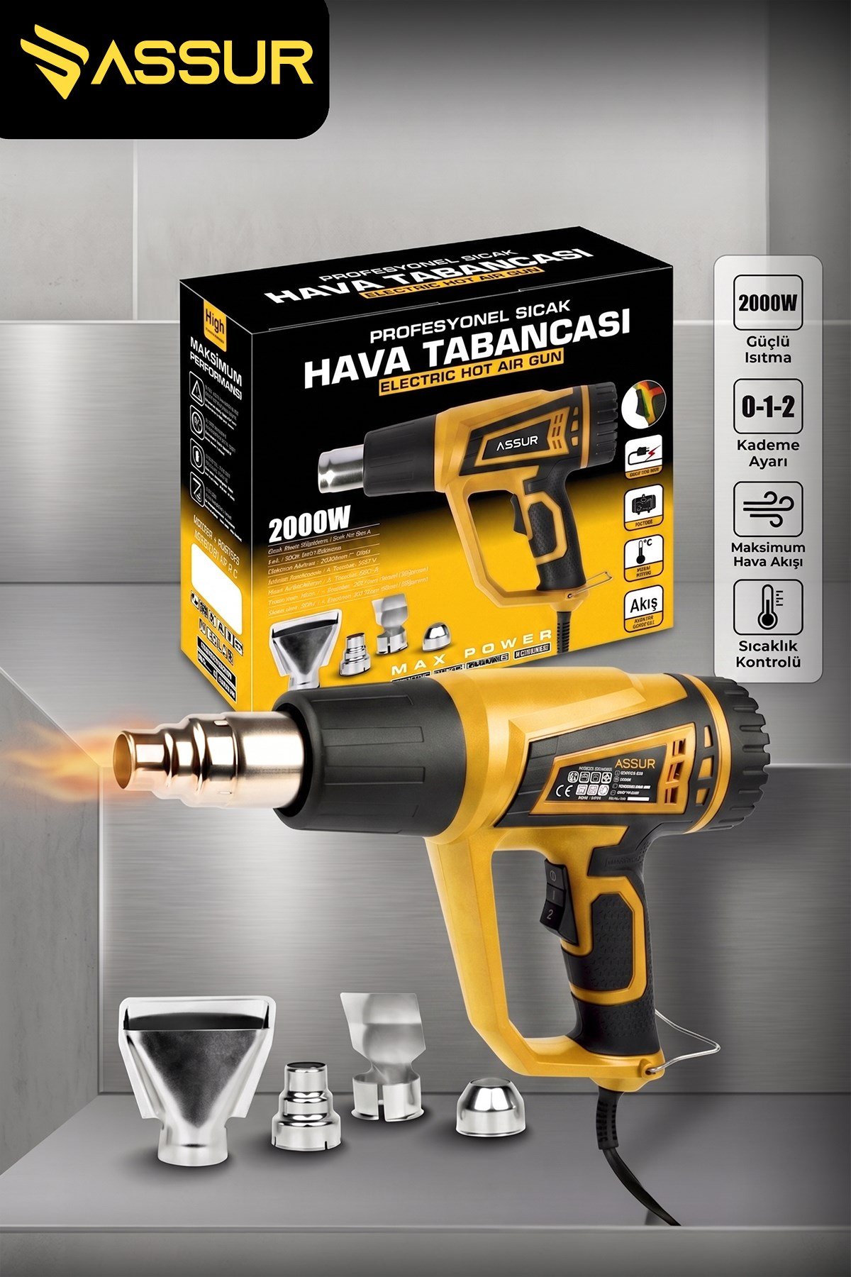 2000 Watt 2 Kademeli 4 Başlıklı Sıcak Hava Tabancası