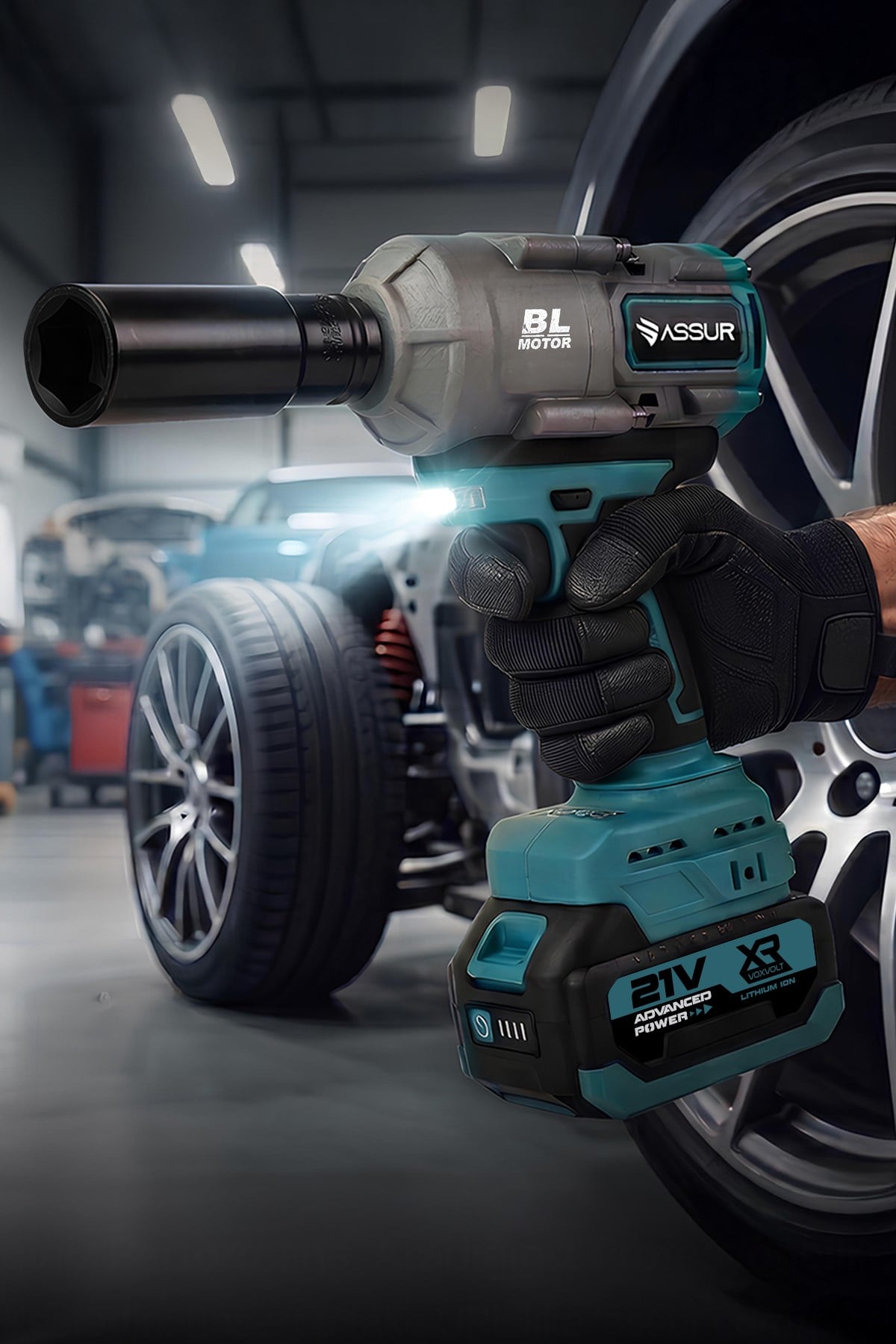 21V 1100 NM Torklu Çift Akülü 10 Pilli 1/2 Mavi Şarjlı Somun Sıkma Sökme Makinesi